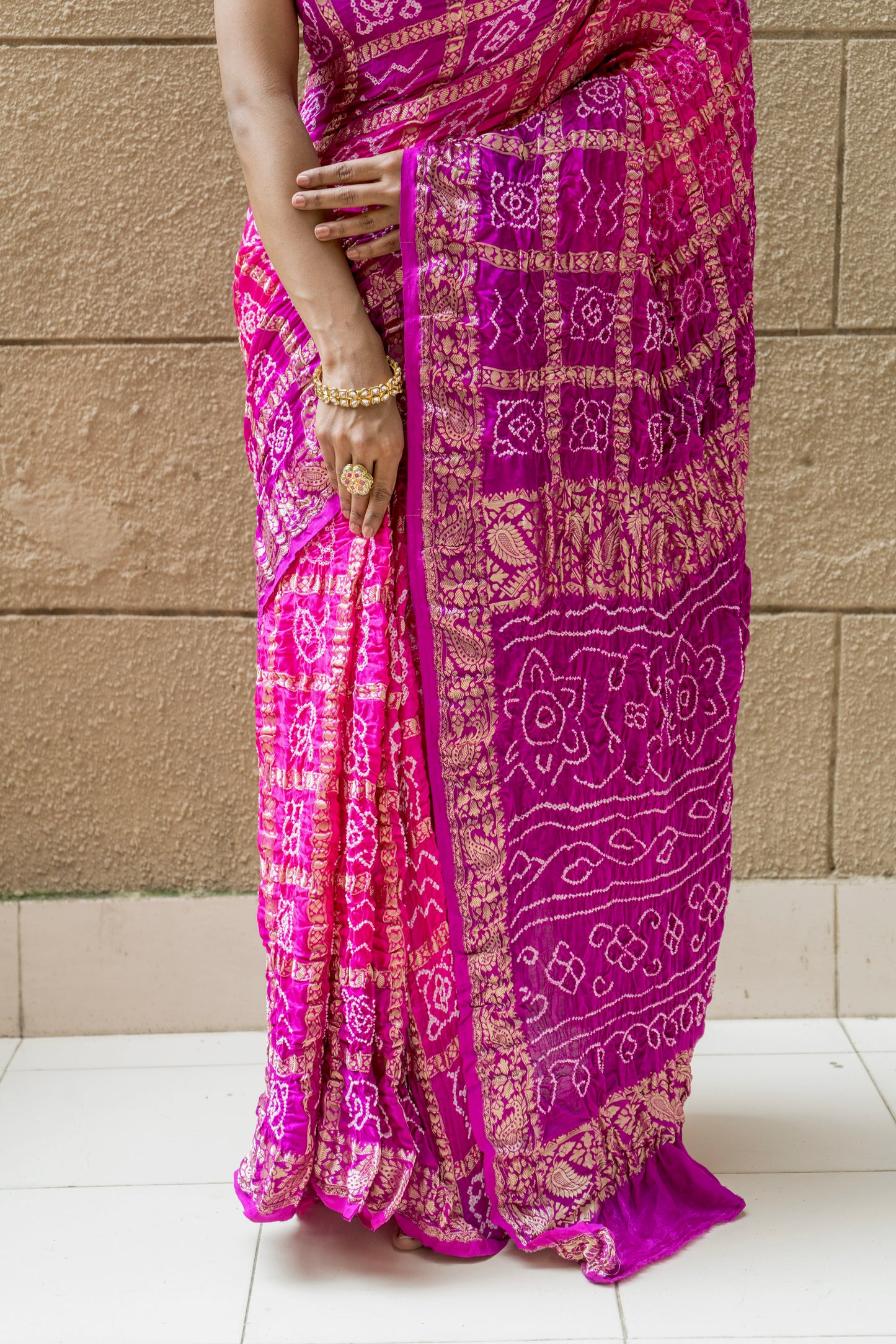 Gajji Naqshi Gharchola Rai Dana Pink-Purple Saree