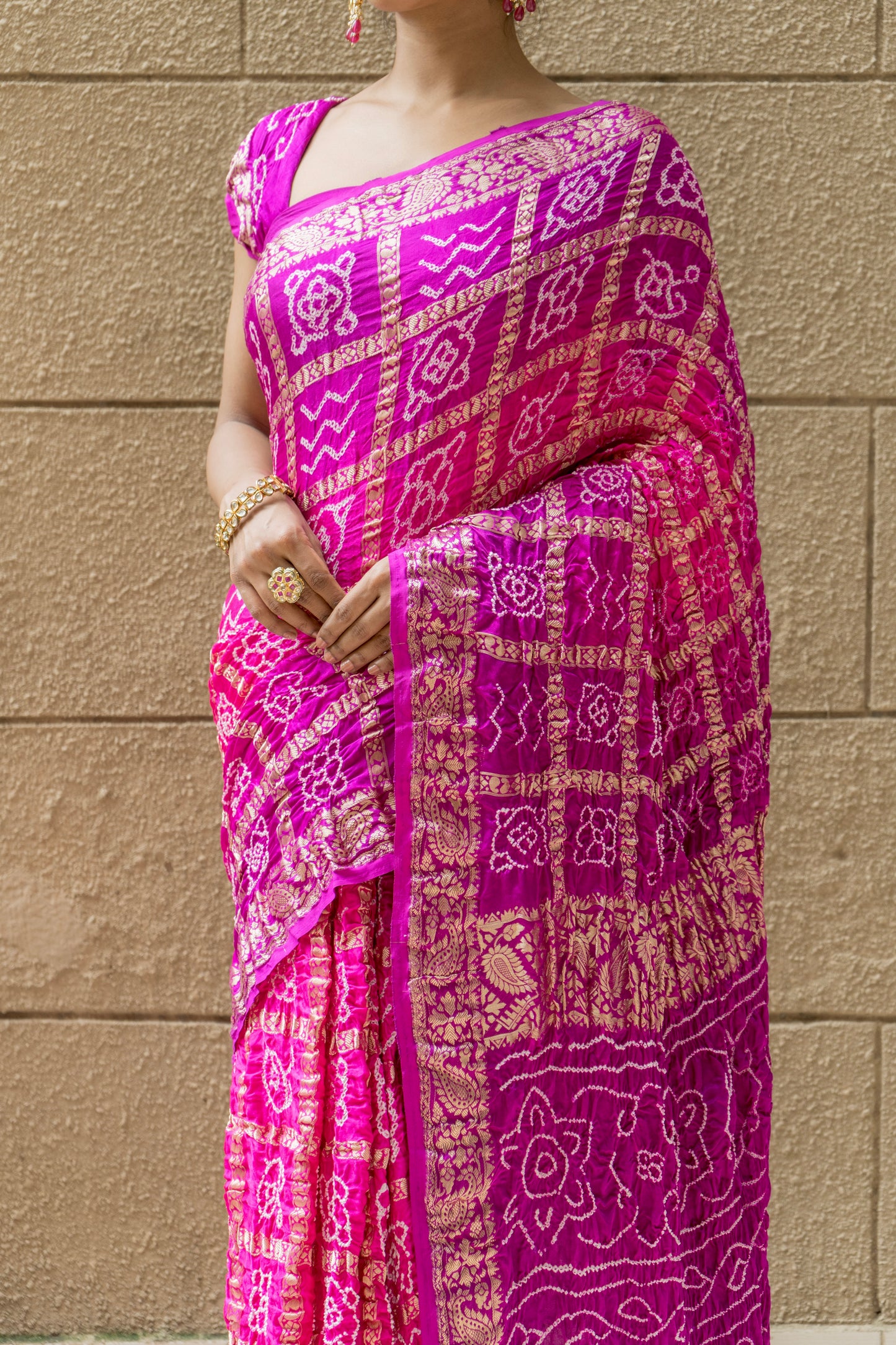 Gajji Naqshi Gharchola Rai Dana Pink-Purple Saree