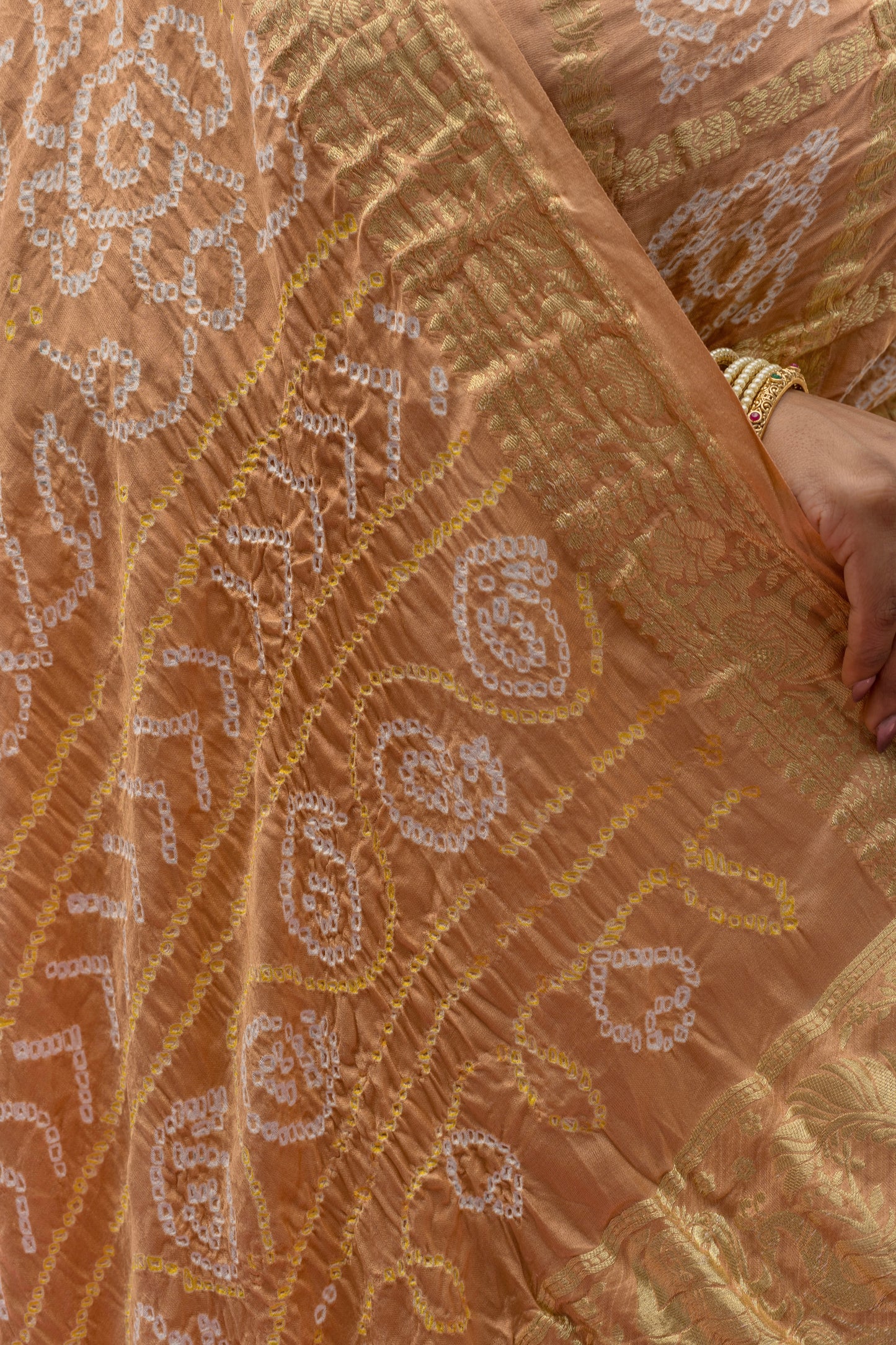 Gajji Naqshi Gharchola Biscuit Bandhej Saree