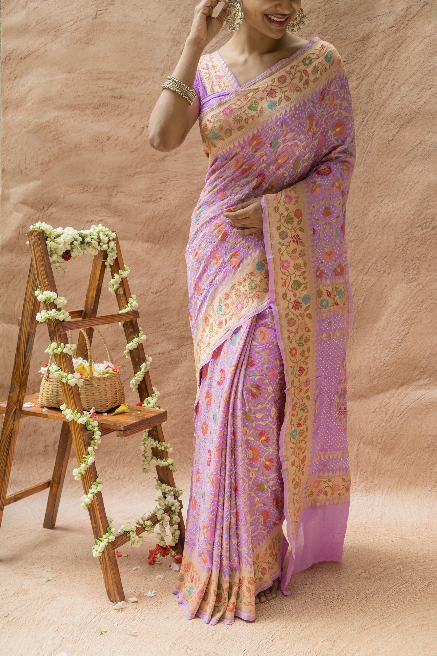 Georgette Floral Meenakari Rai Dana Lilac Saree