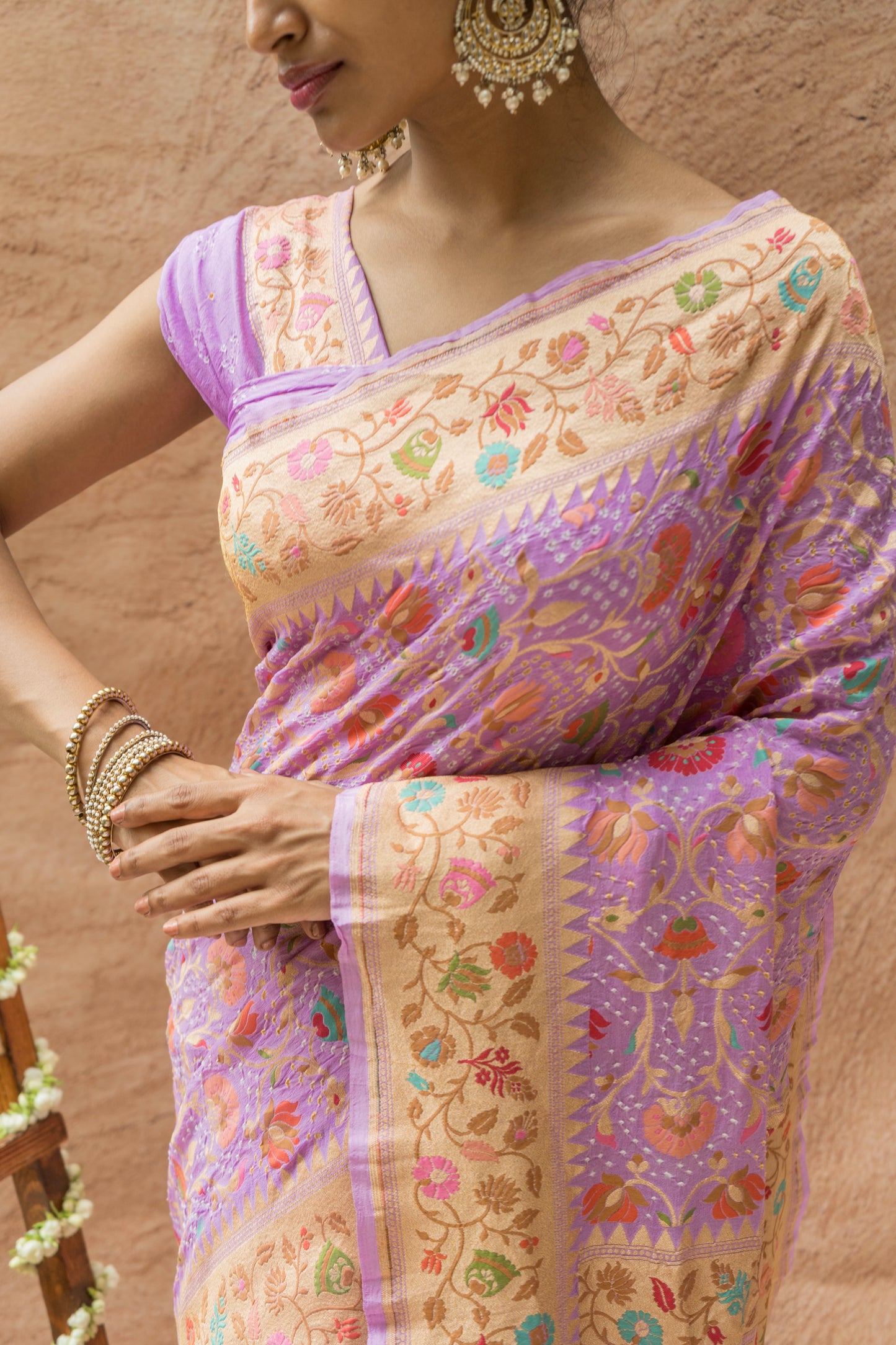 Georgette Floral Meenakari Rai Dana Lilac Saree