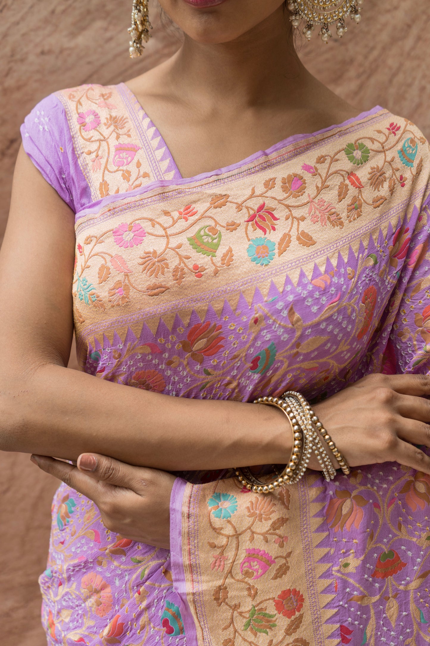 Georgette Floral Meenakari Rai Dana Lilac Saree