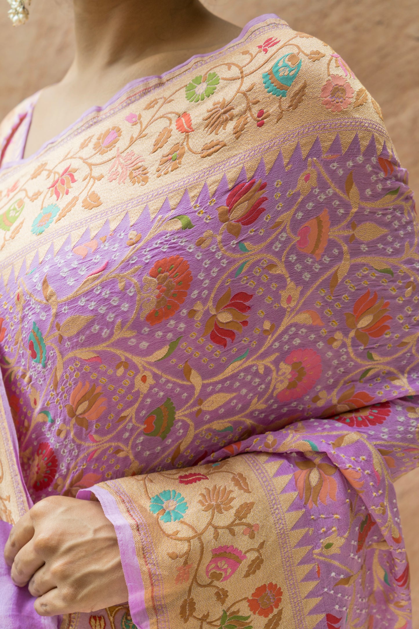 Georgette Floral Meenakari Rai Dana Lilac Saree