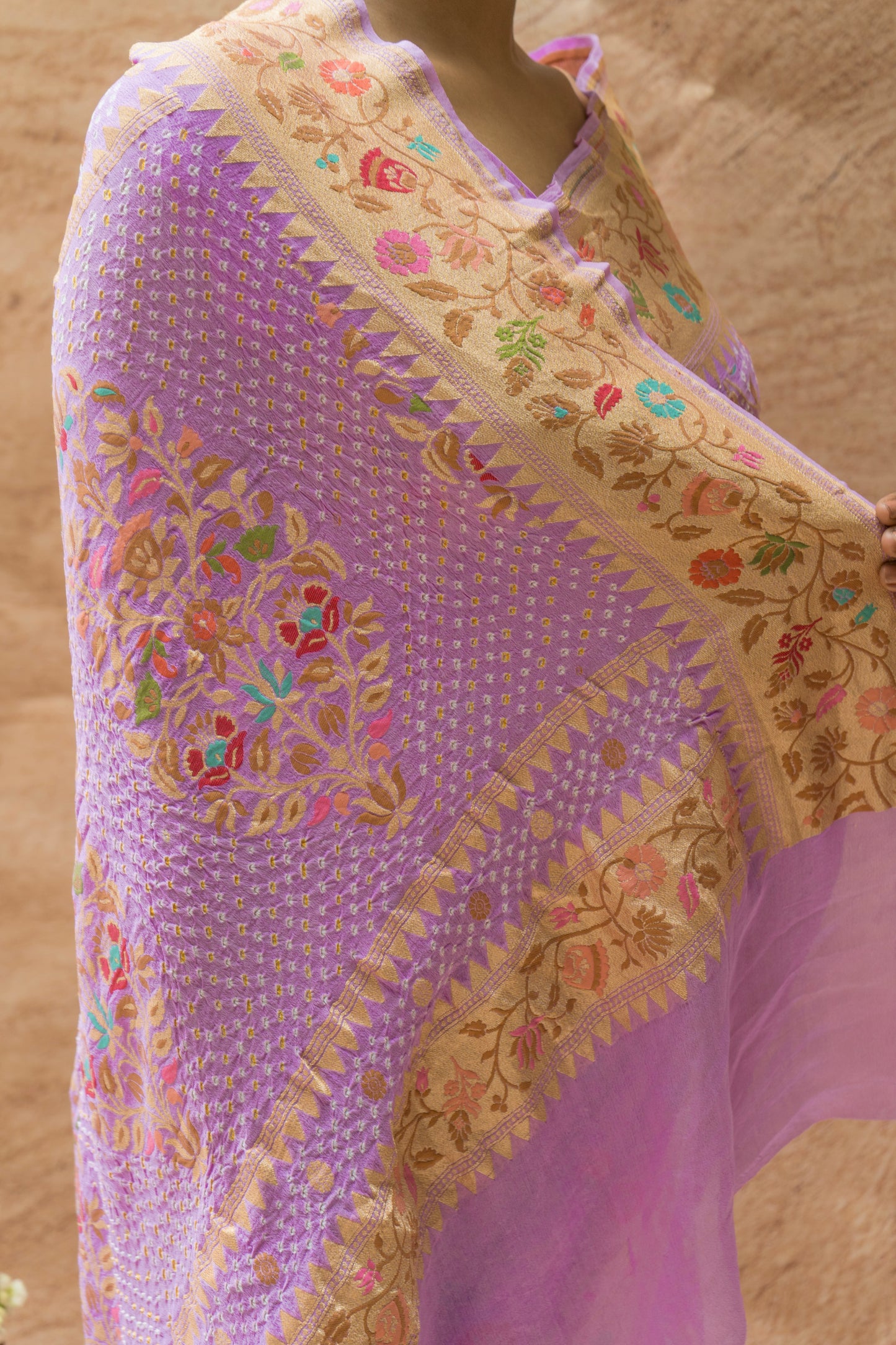 Georgette Floral Meenakari Rai Dana Lilac Saree