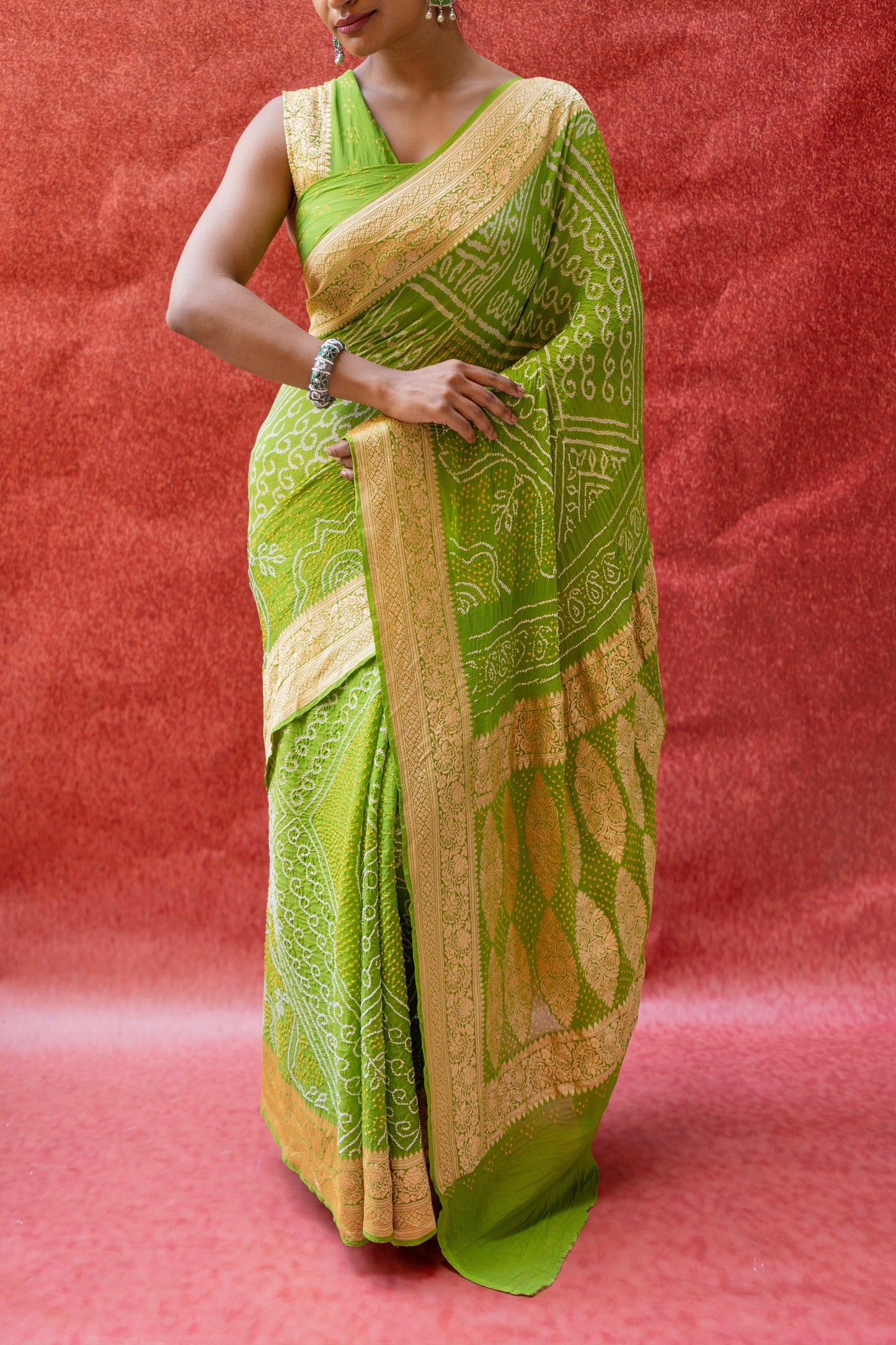 Georgette Rai Dana Green Bandhej Saree