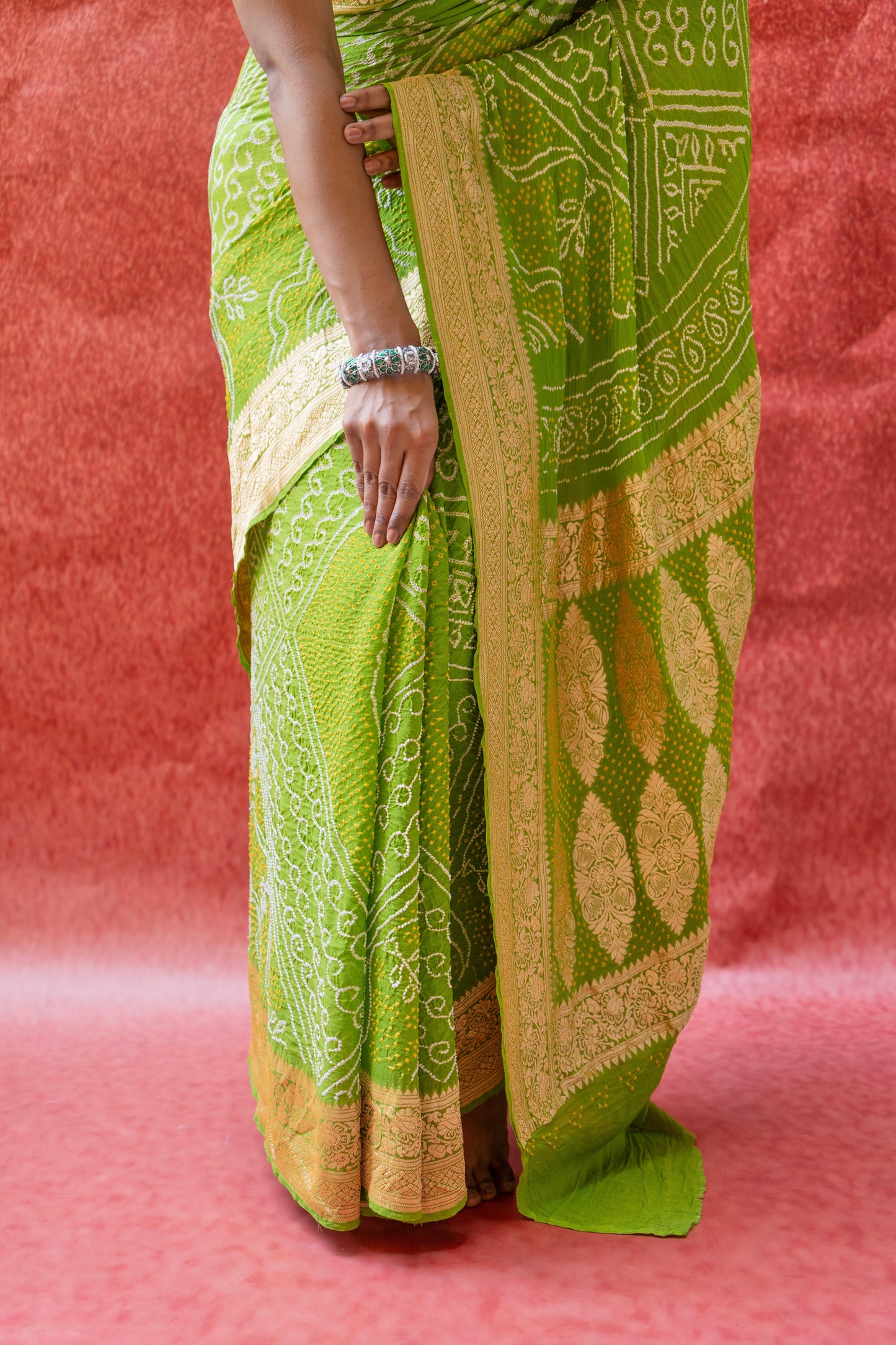 Georgette Rai Dana Green Bandhej Saree