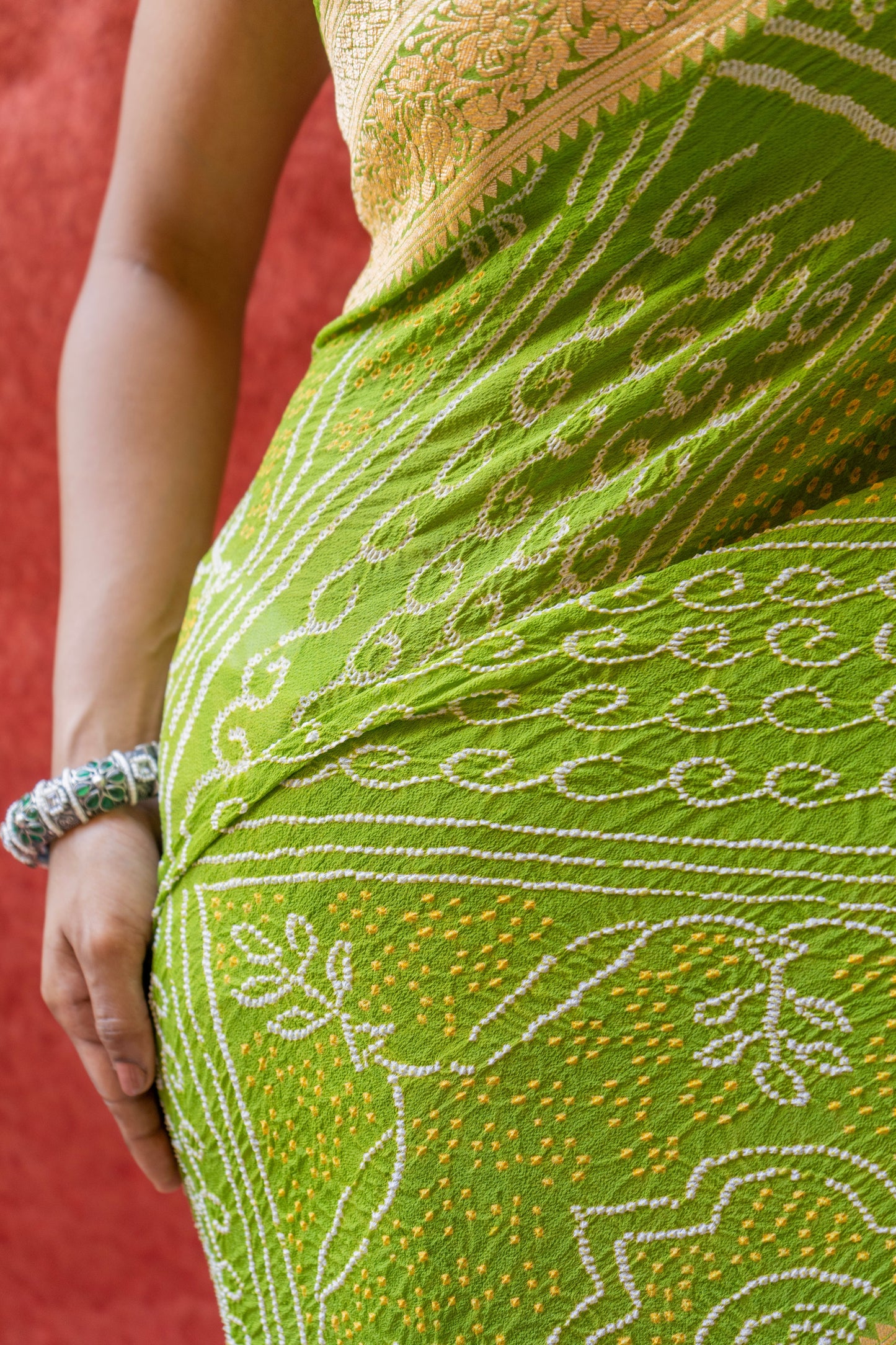 Georgette Rai Dana Green Bandhej Saree