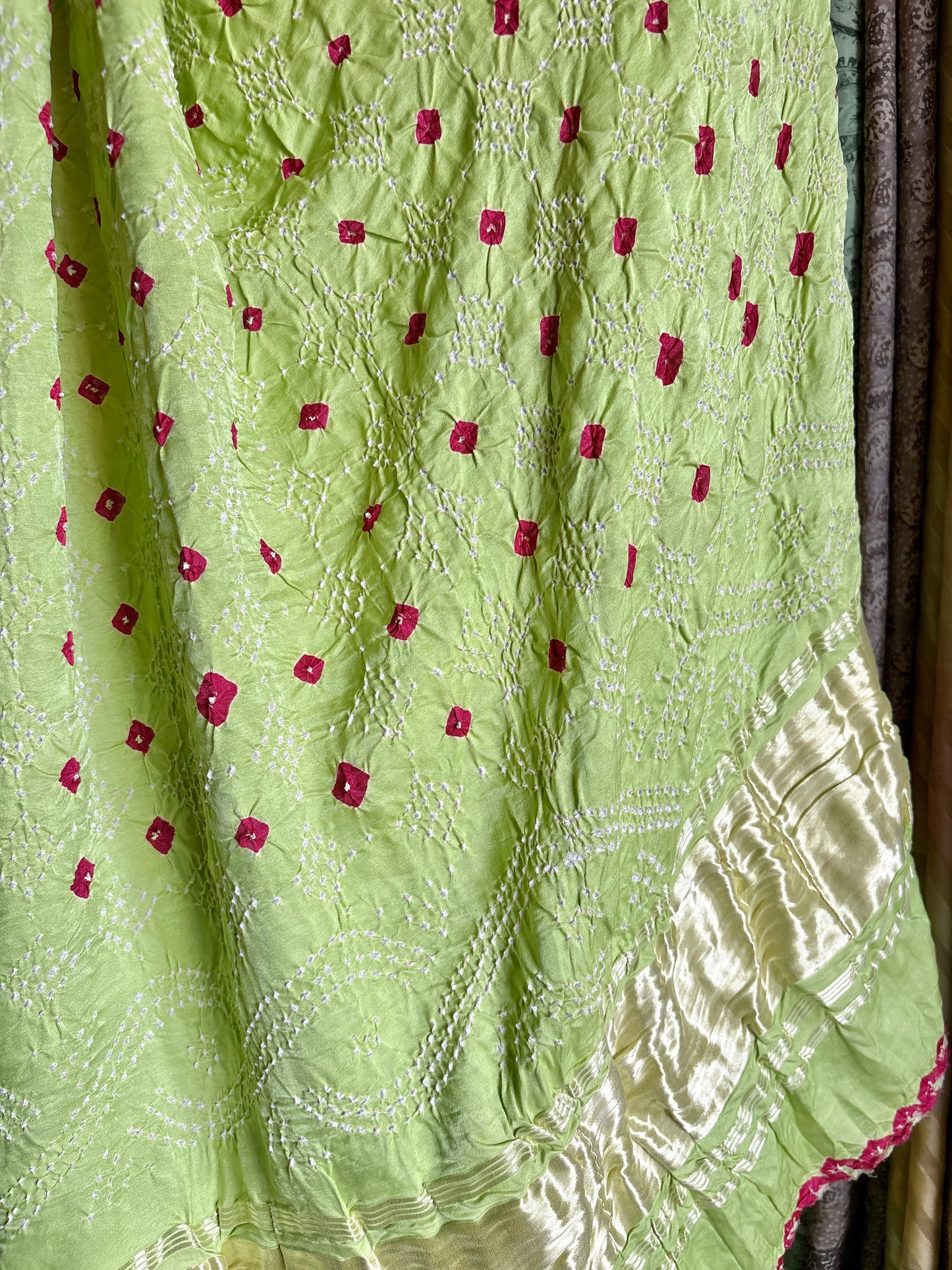 Gajji Pink Rai Dana-Pista Green Saree