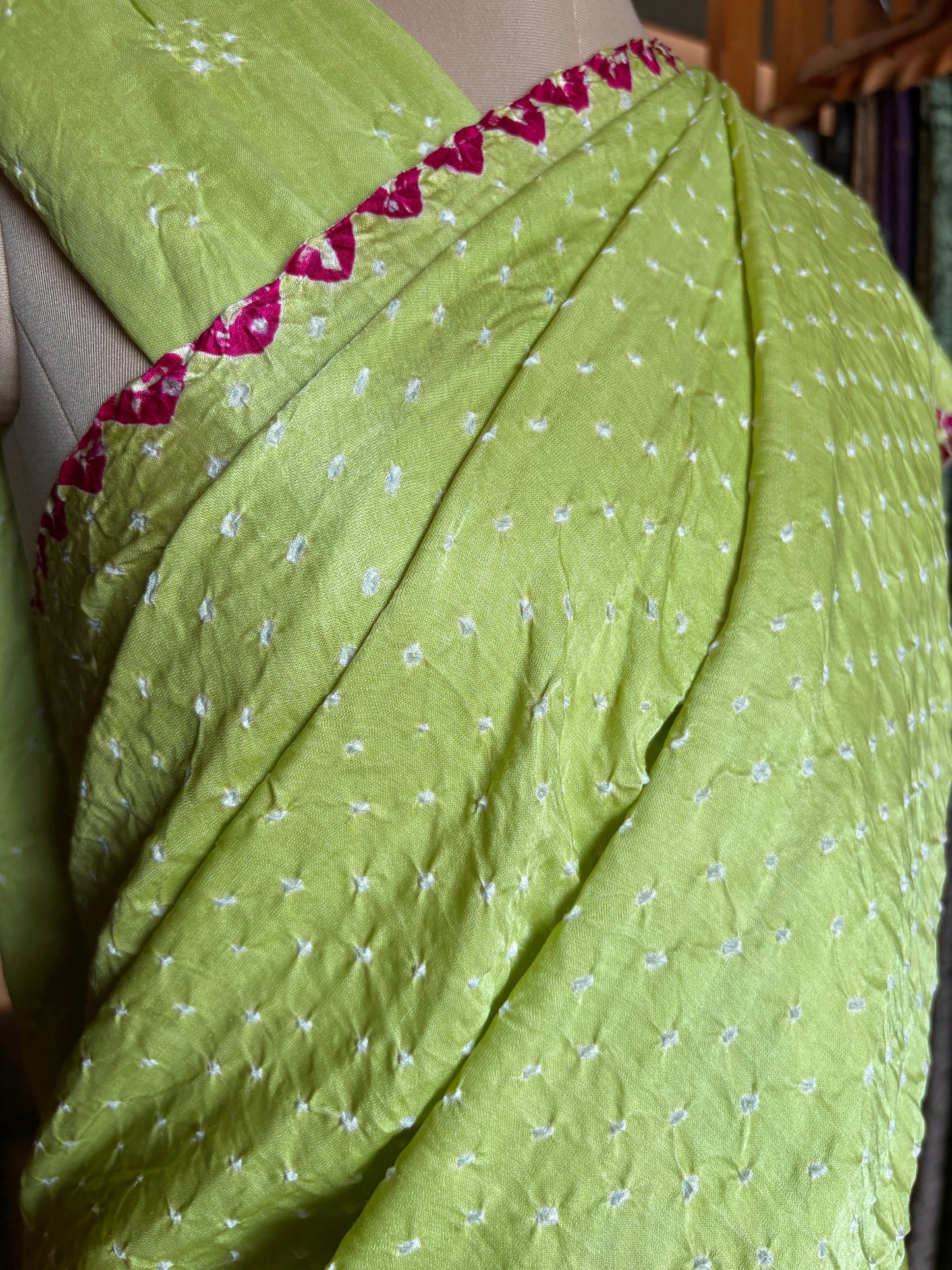 Gajji Pink Rai Dana-Pista Green Saree