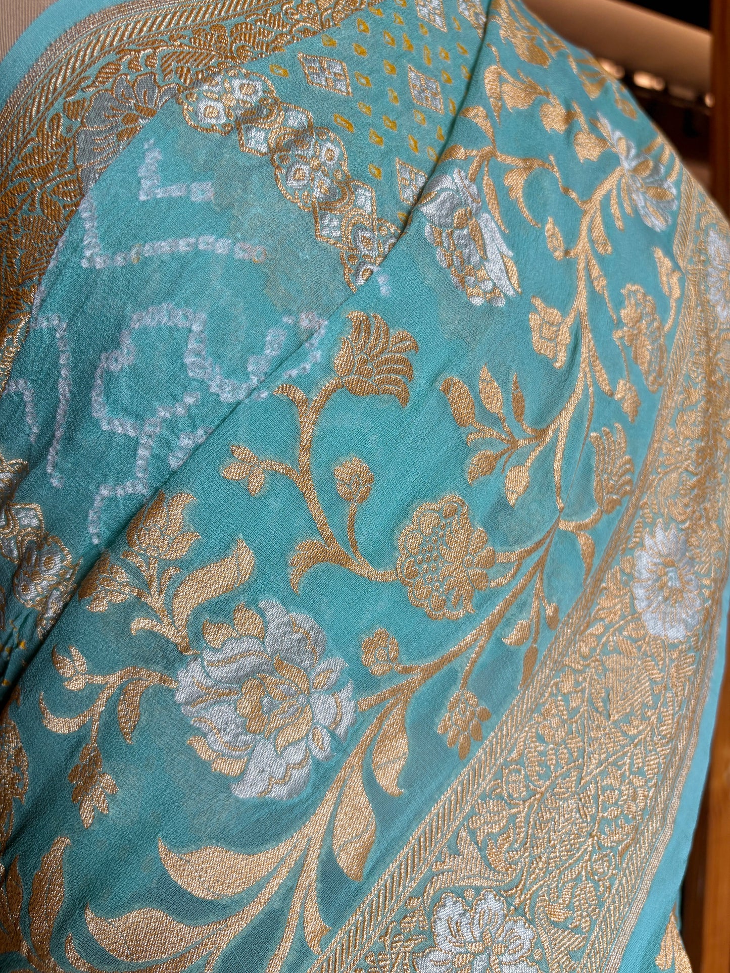 Georgette Sona Rupa Stripes Rai Dana Sky Blue Saree