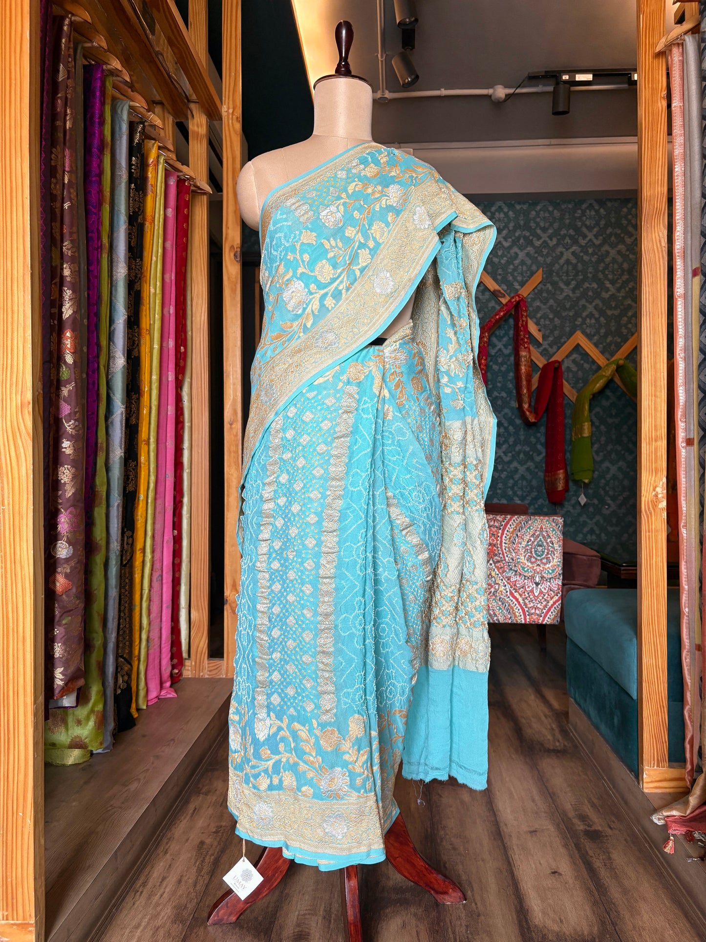 Georgette Sona Rupa Stripes Rai Dana Sky Blue Saree