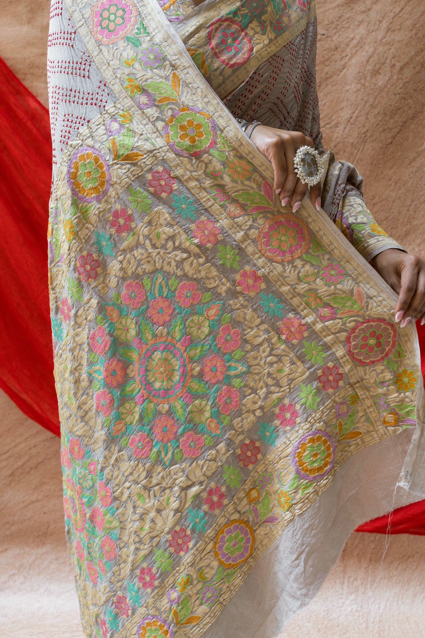 Georgette Mehrab Rai Dana Grey Bandhej Saree