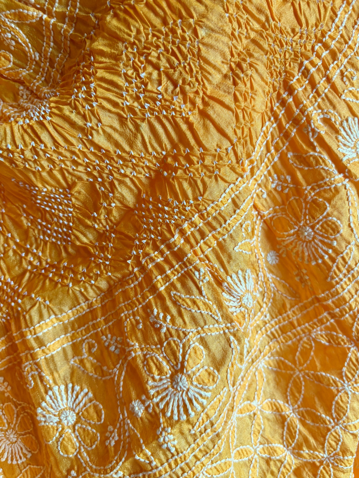 Tussar Lucknowi Rai Dana Yellow Bandhej Saree
