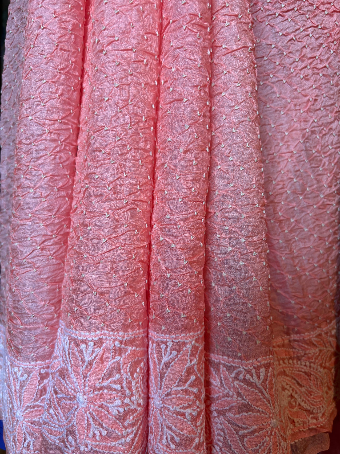 Tusser Lucknowi Rai Dana- Pastel Pink Saree