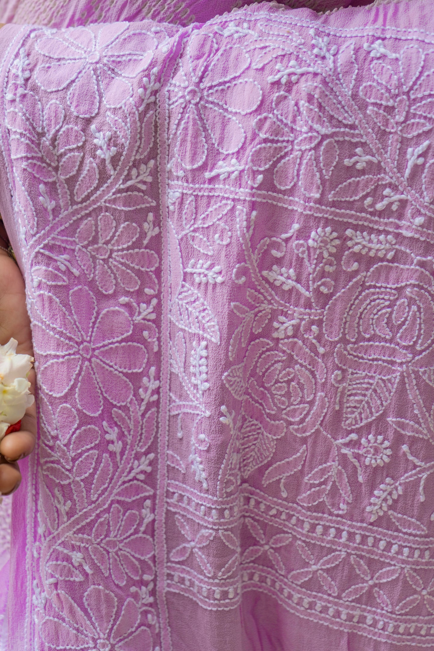 Georgette Lucknowi Rai Dana Lilac Saree