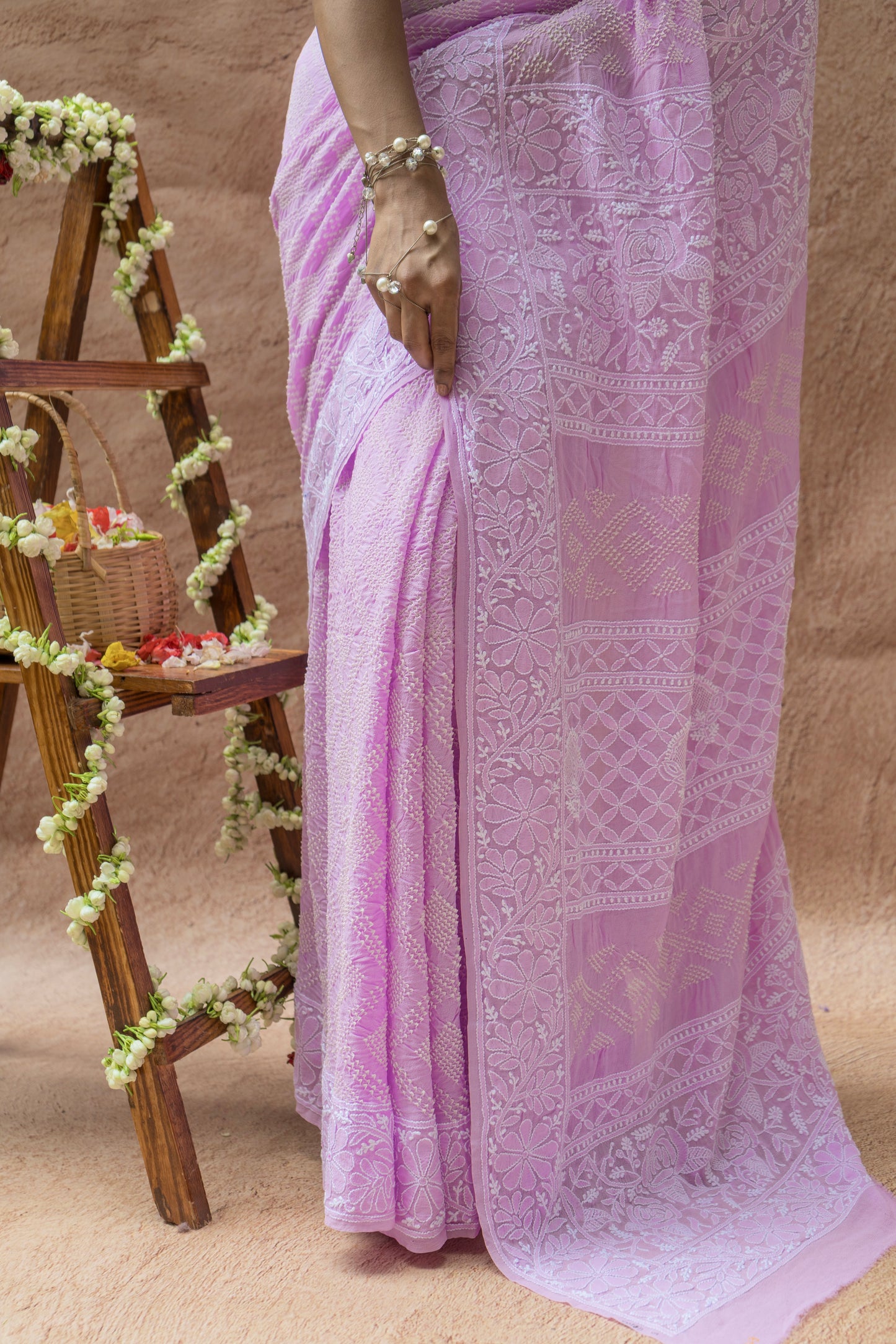Georgette Lucknowi Rai Dana Lilac Saree