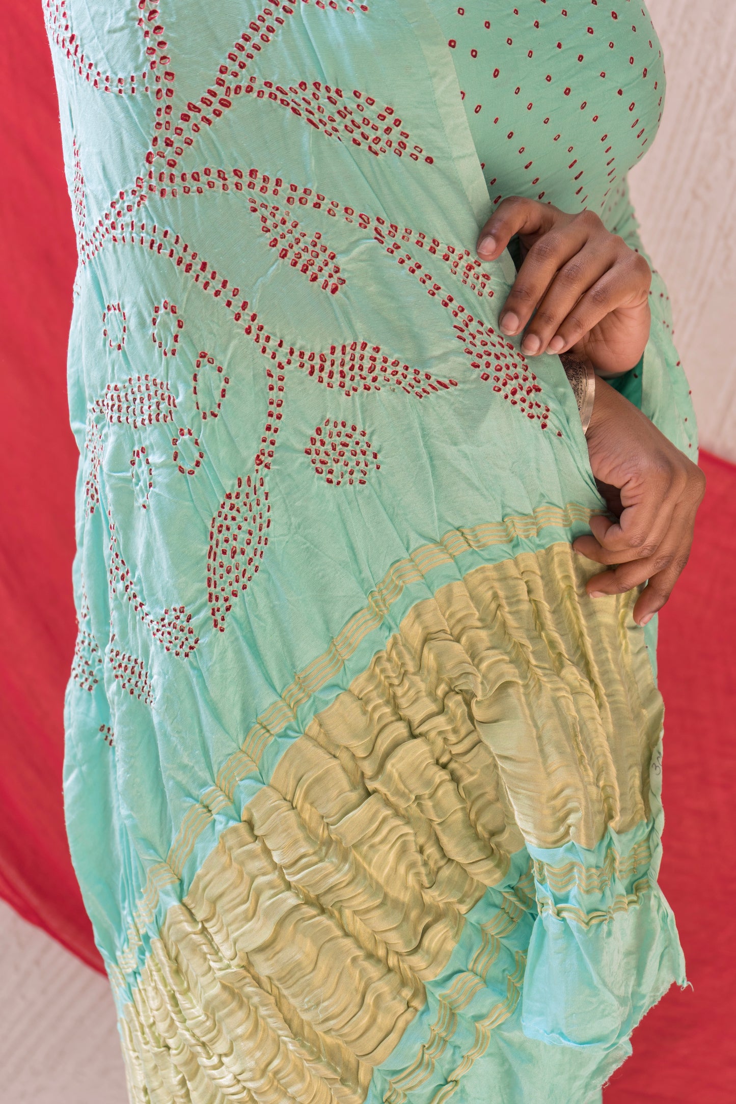 Gajji Rai Dana Sky Blue Bandhej Saree