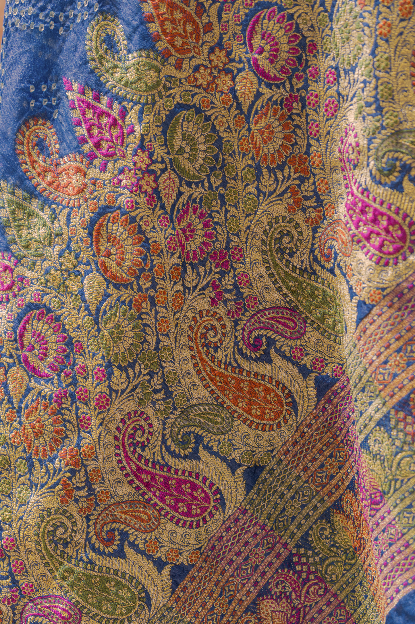 Tussar Meenakari Dark Blue Bandhej Saree