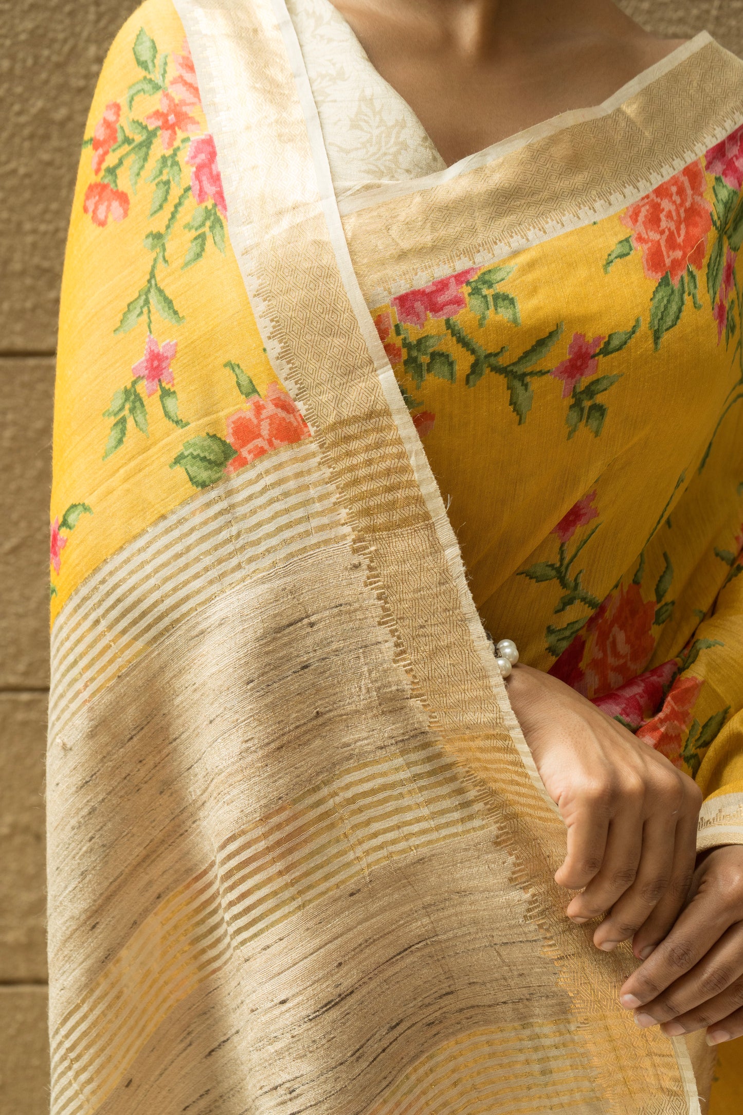 Floral Moonga Printed Yellow Saree
