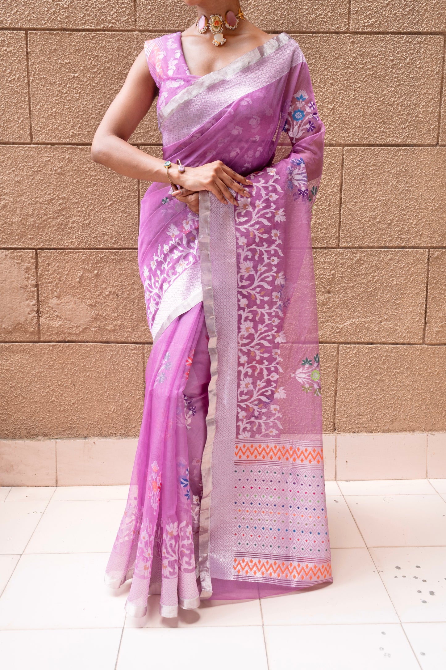 Khaddi Net Kadhua Lavender Saree