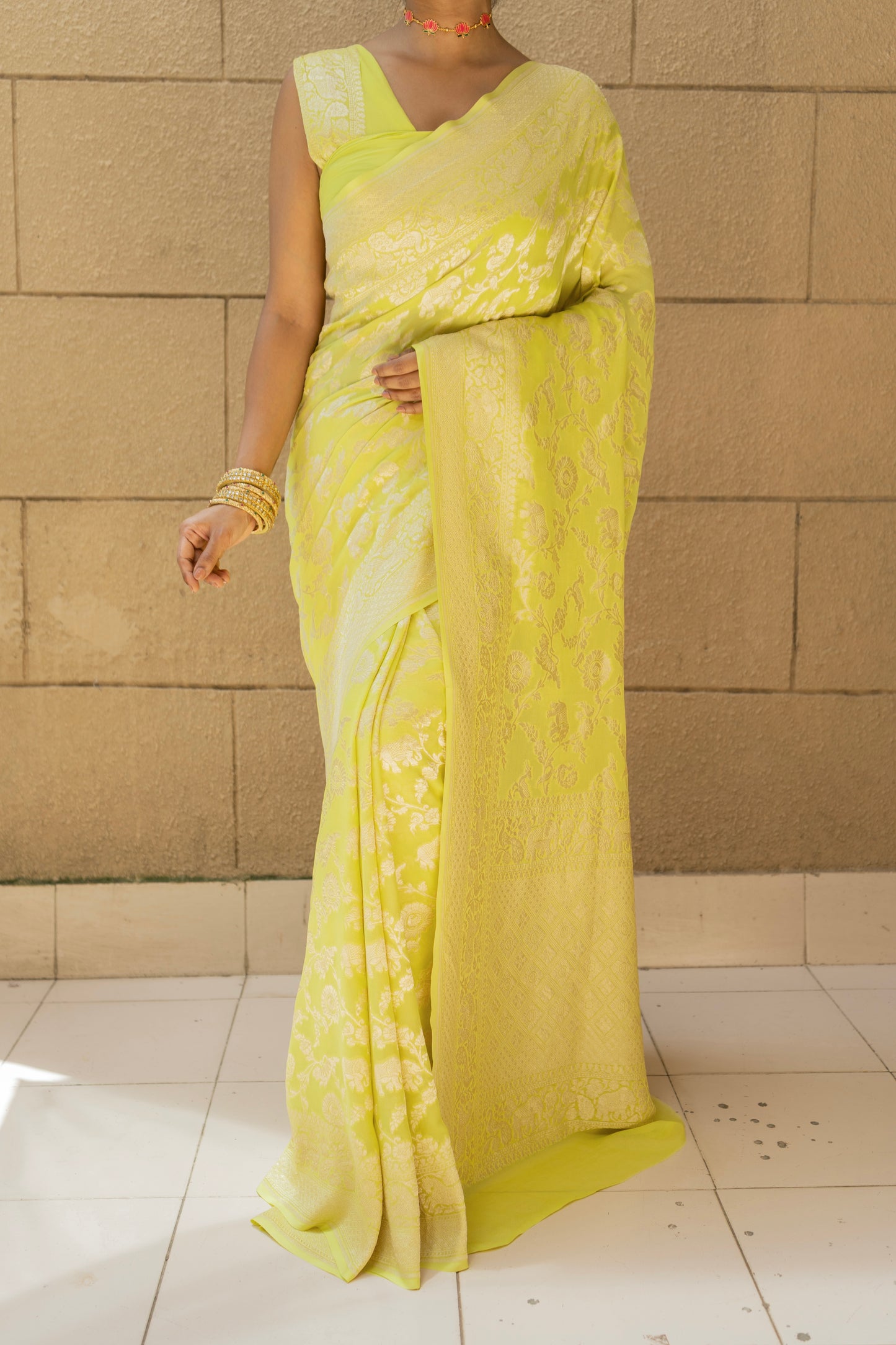 Shikargah Khaddi Neon Green Saree