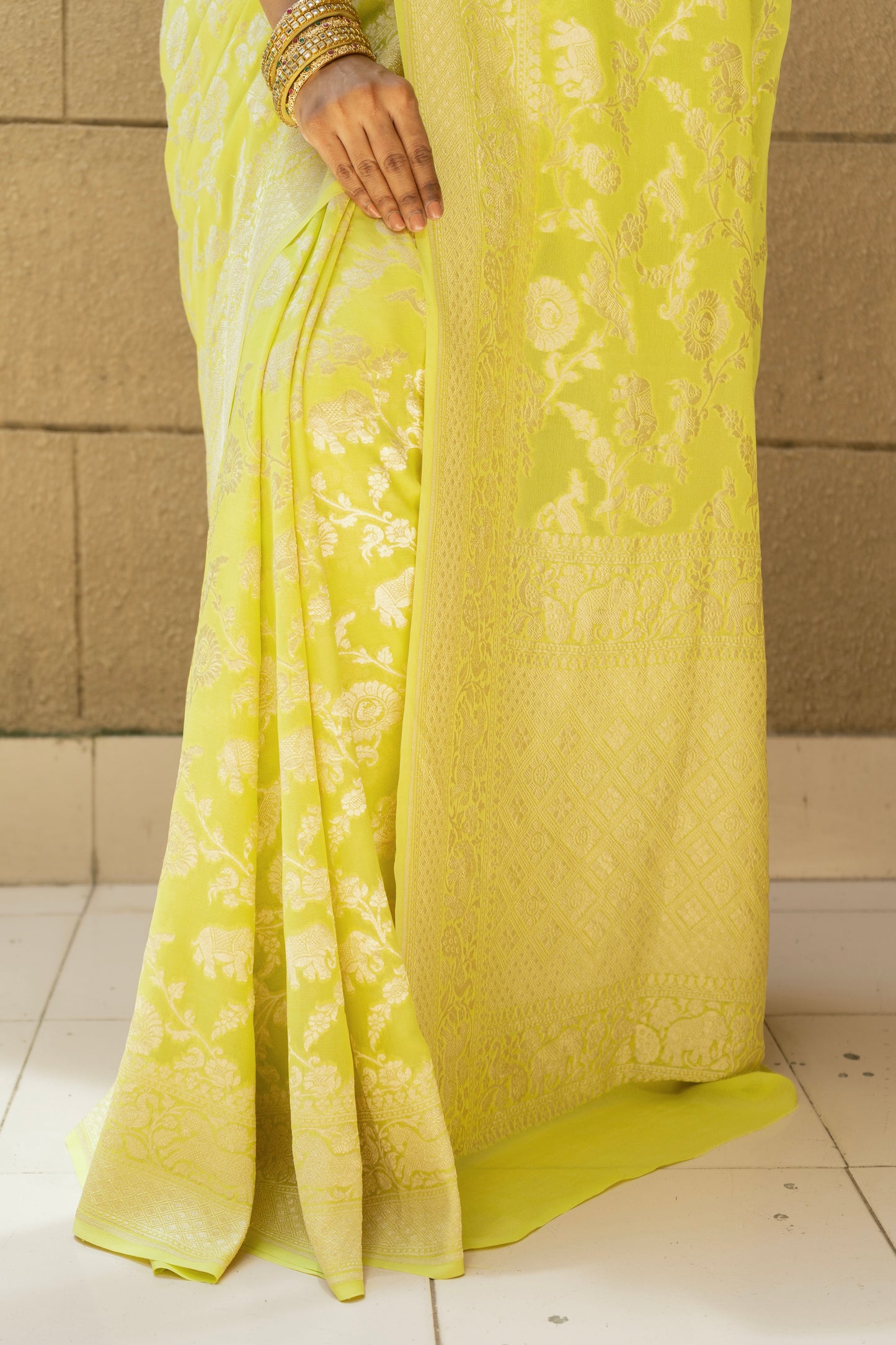 Shikargah Khaddi Neon Green Saree