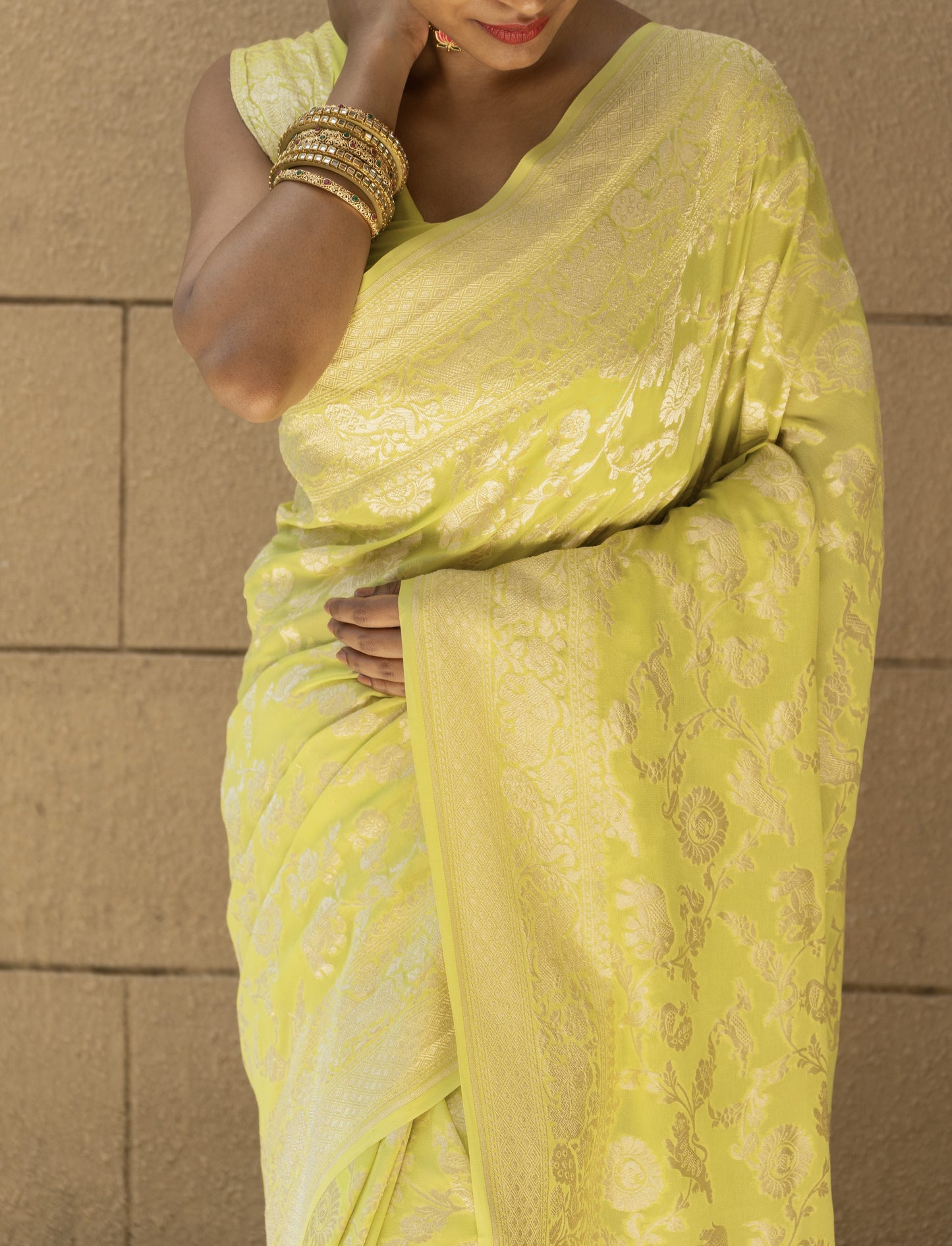 Shikargah Khaddi Neon Green Saree