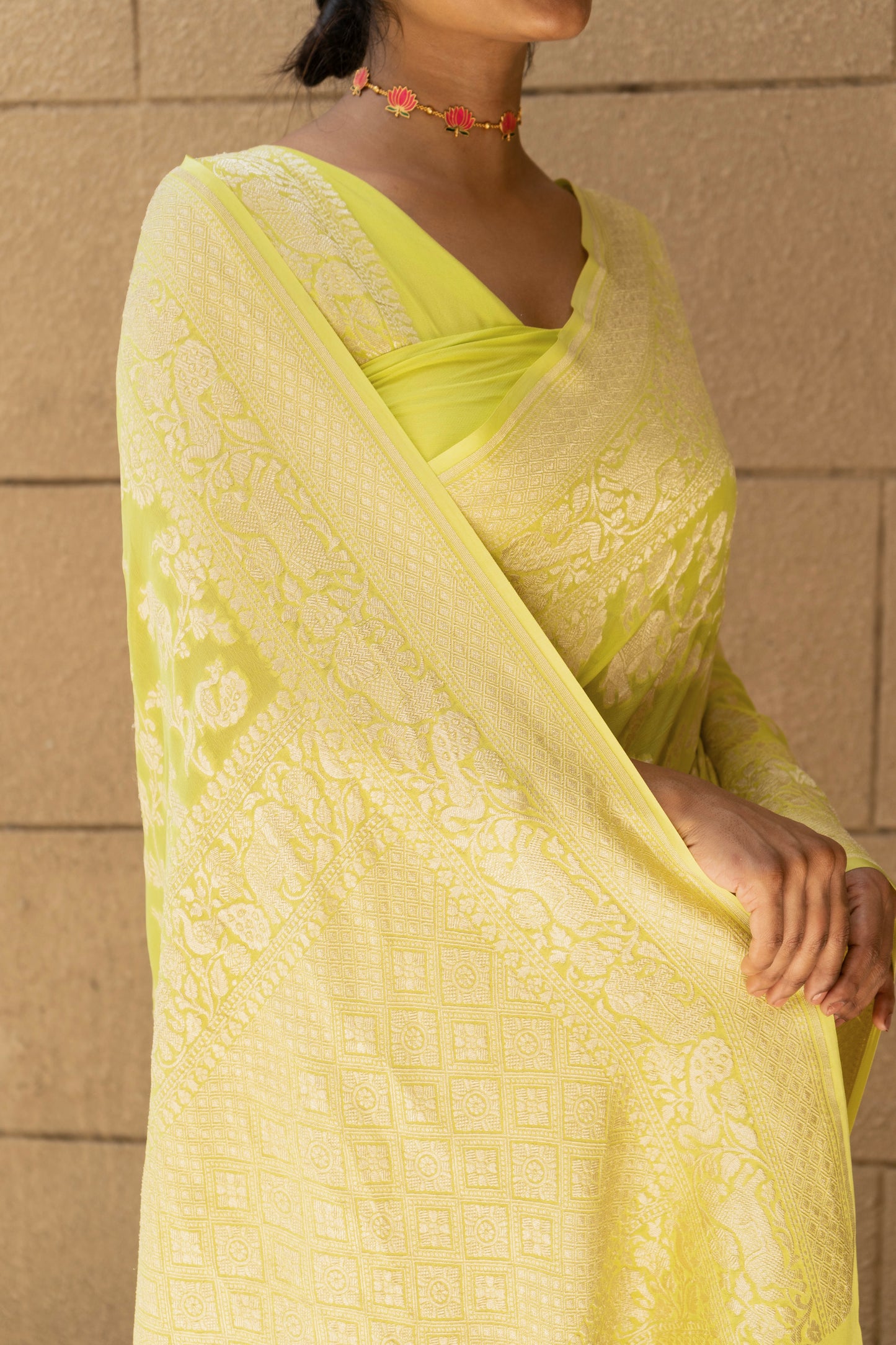 Shikargah Khaddi Neon Green Saree
