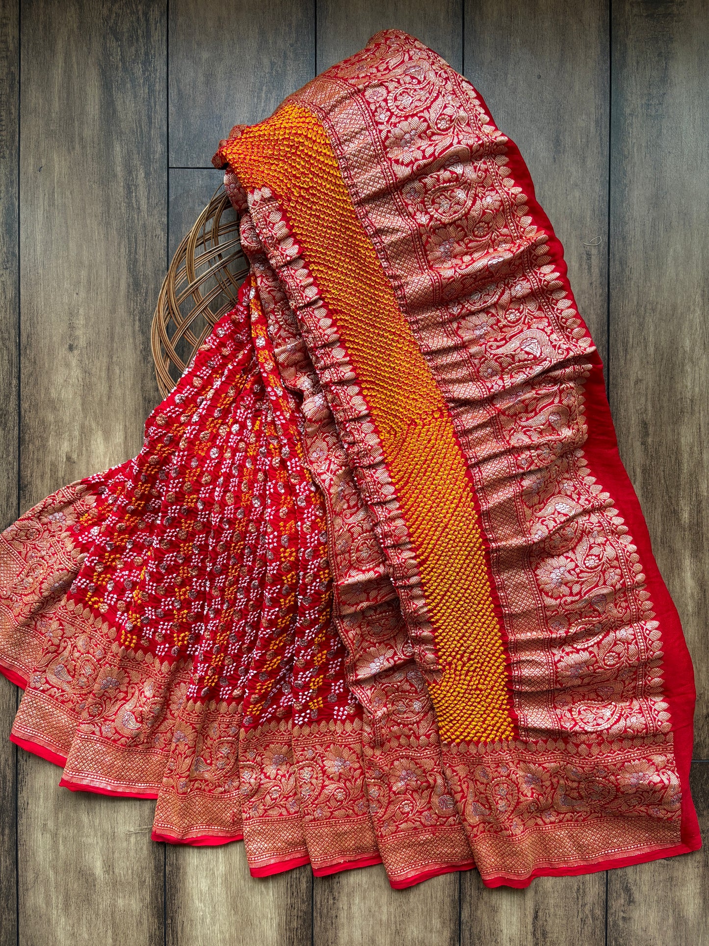 Bridal Bandhej Red Saree