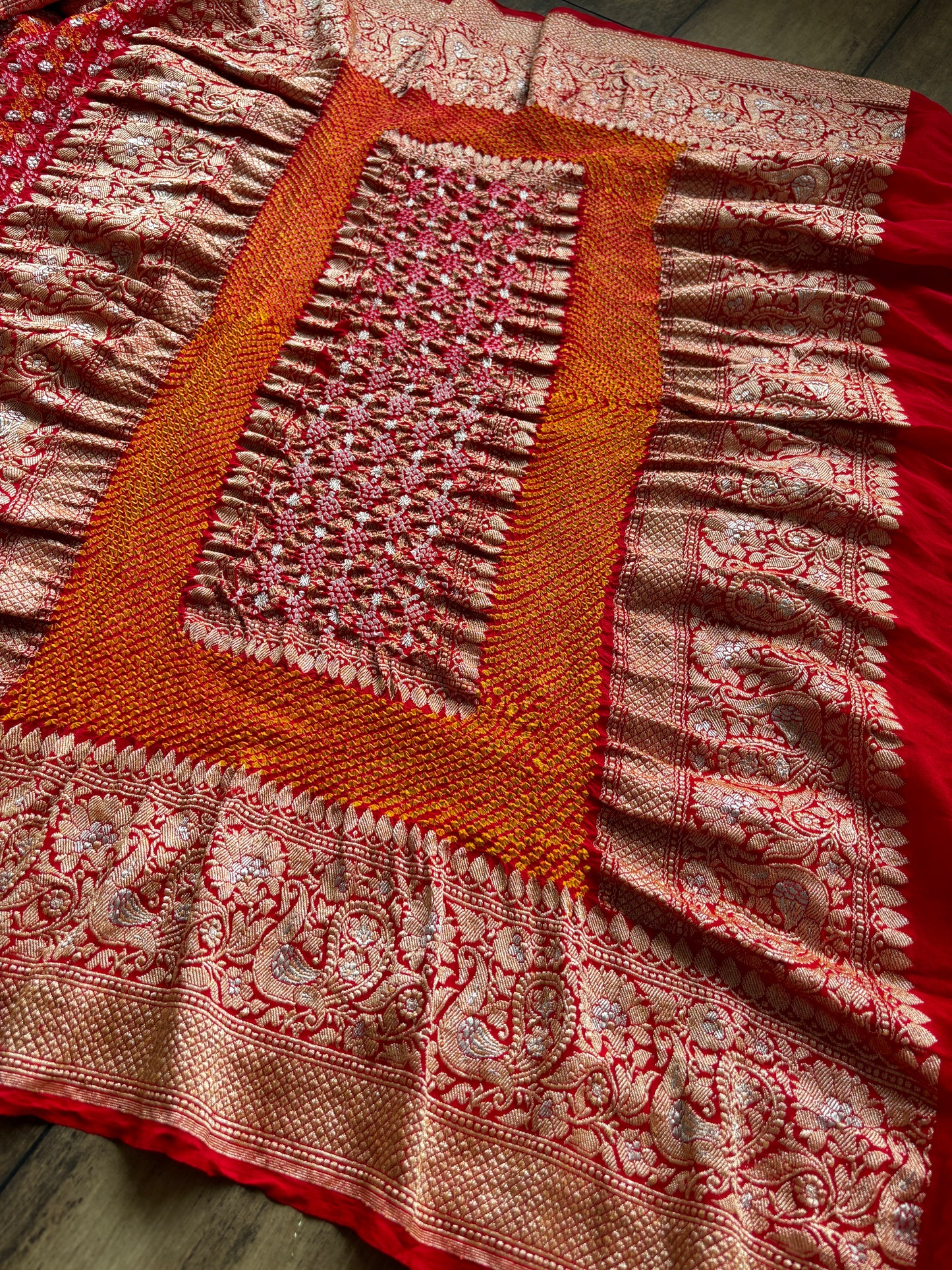 Bridal Bandhej Red Saree