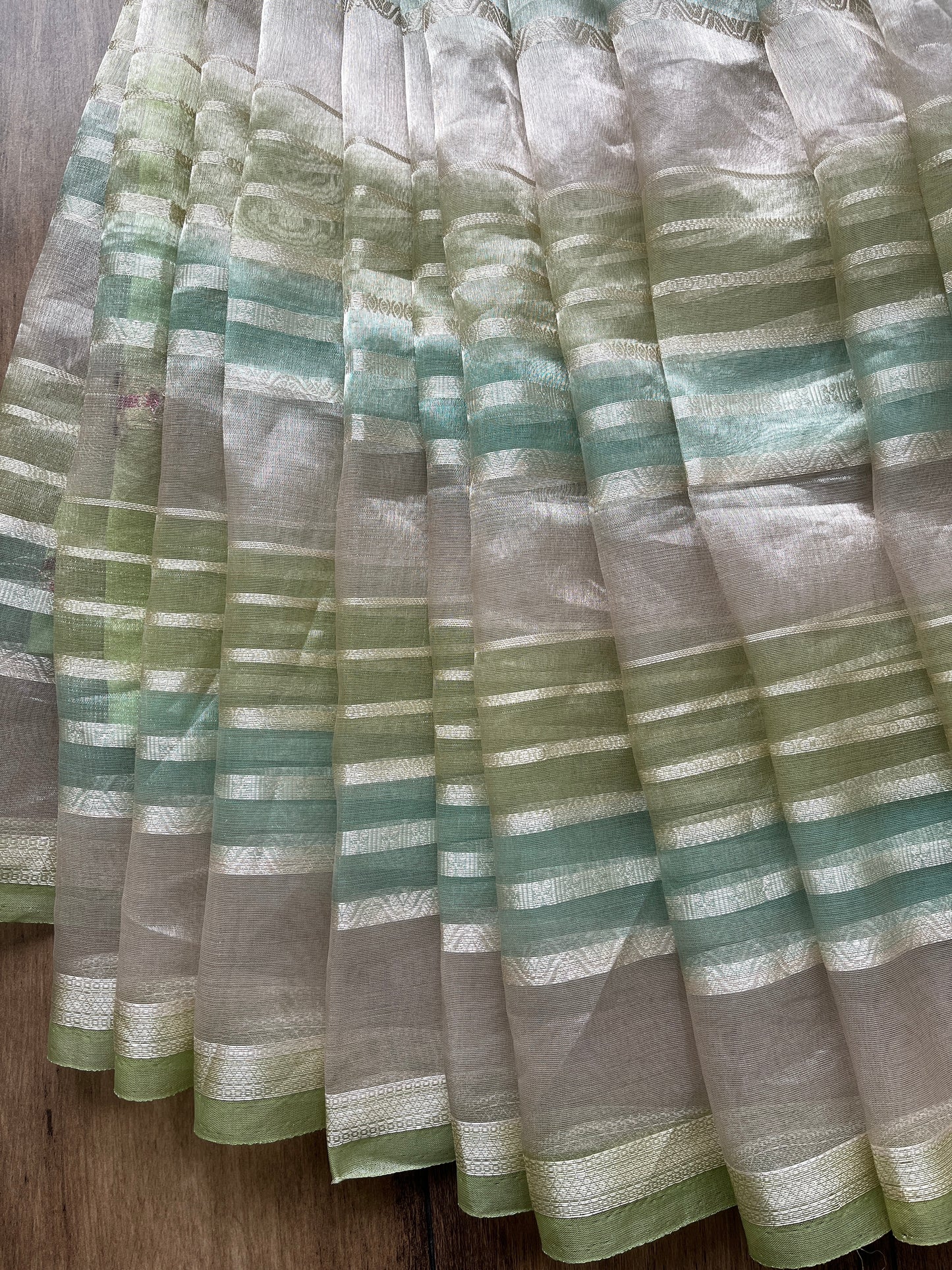 Tissue Stripes Rangkat Saree (Blue-Green)