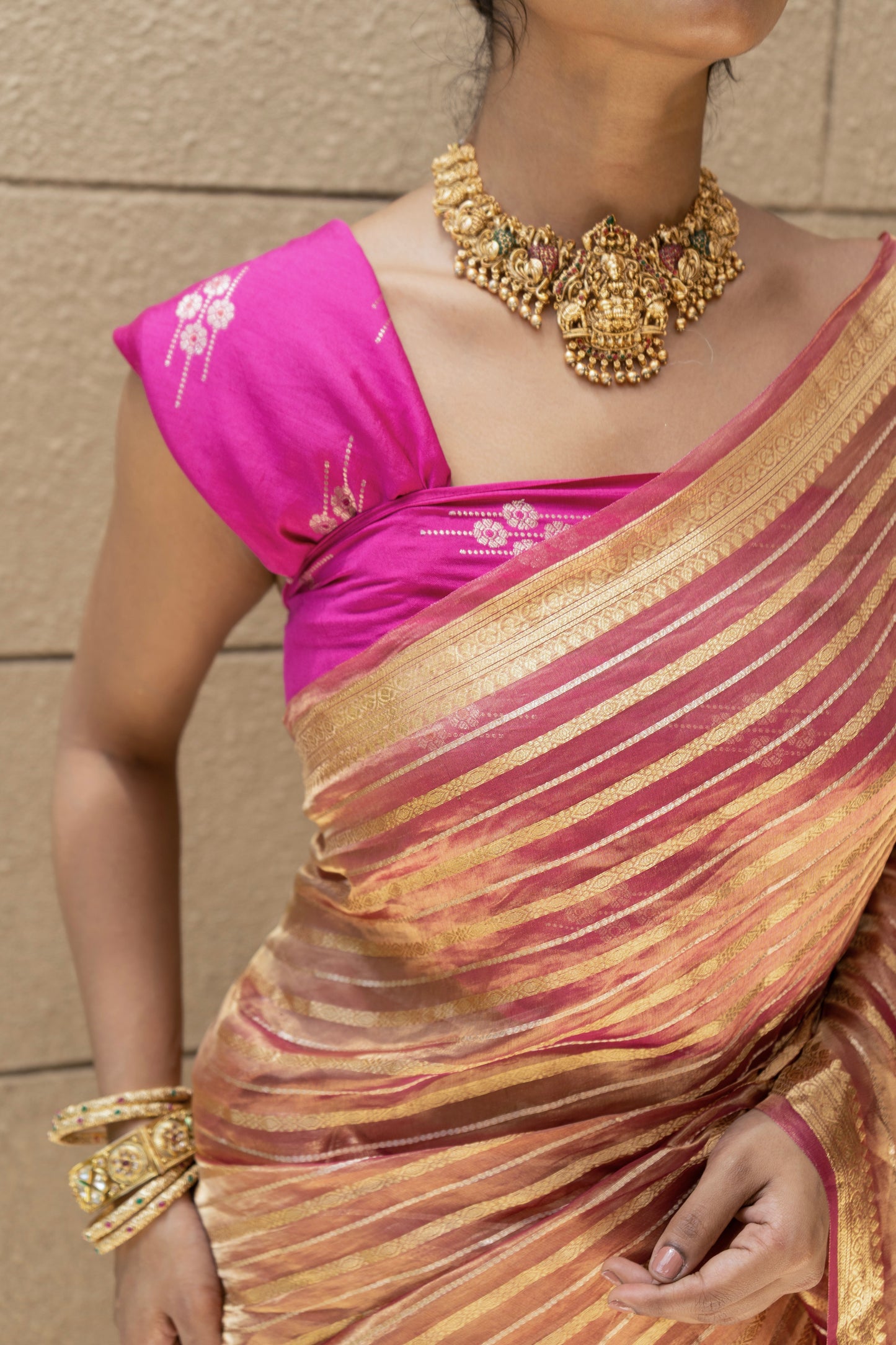 Tissue Stripes Dhoop Chaav Rust Saree