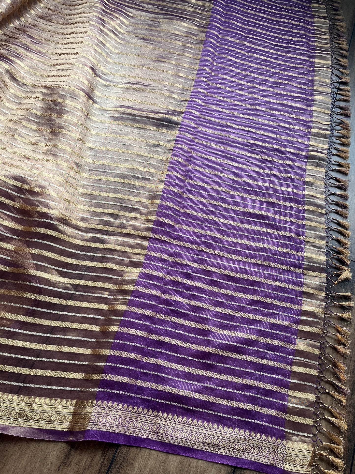 Tissue Stripes Dhoop Chaav Purple Saree