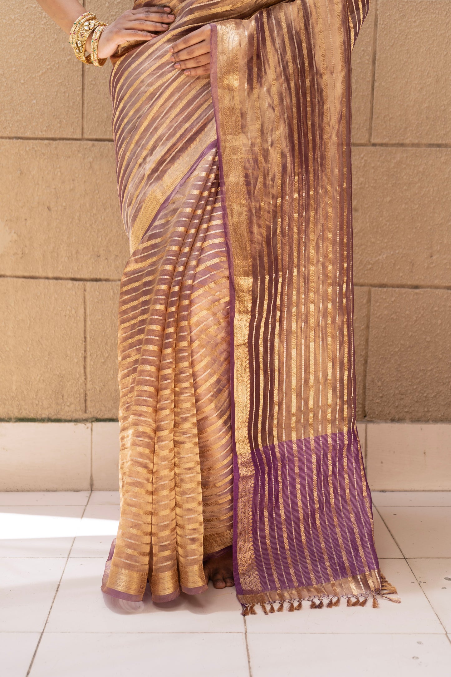 Tissue Stripes Dhoop Chaav Purple Saree