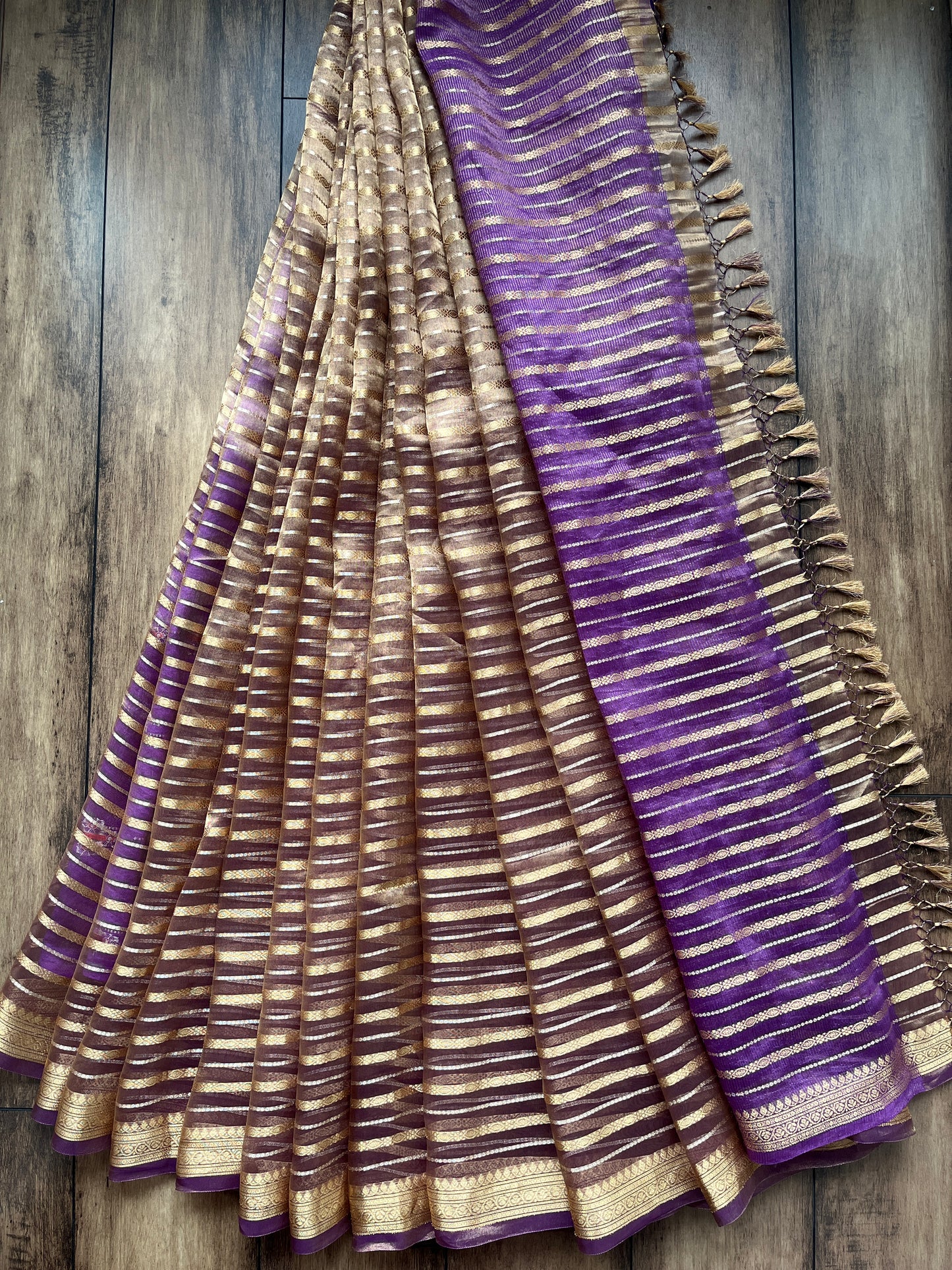 Tissue Stripes Dhoop Chaav Purple Saree