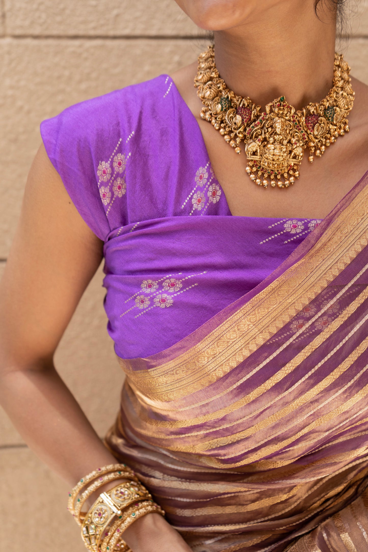 Tissue Stripes Dhoop Chaav Purple Saree