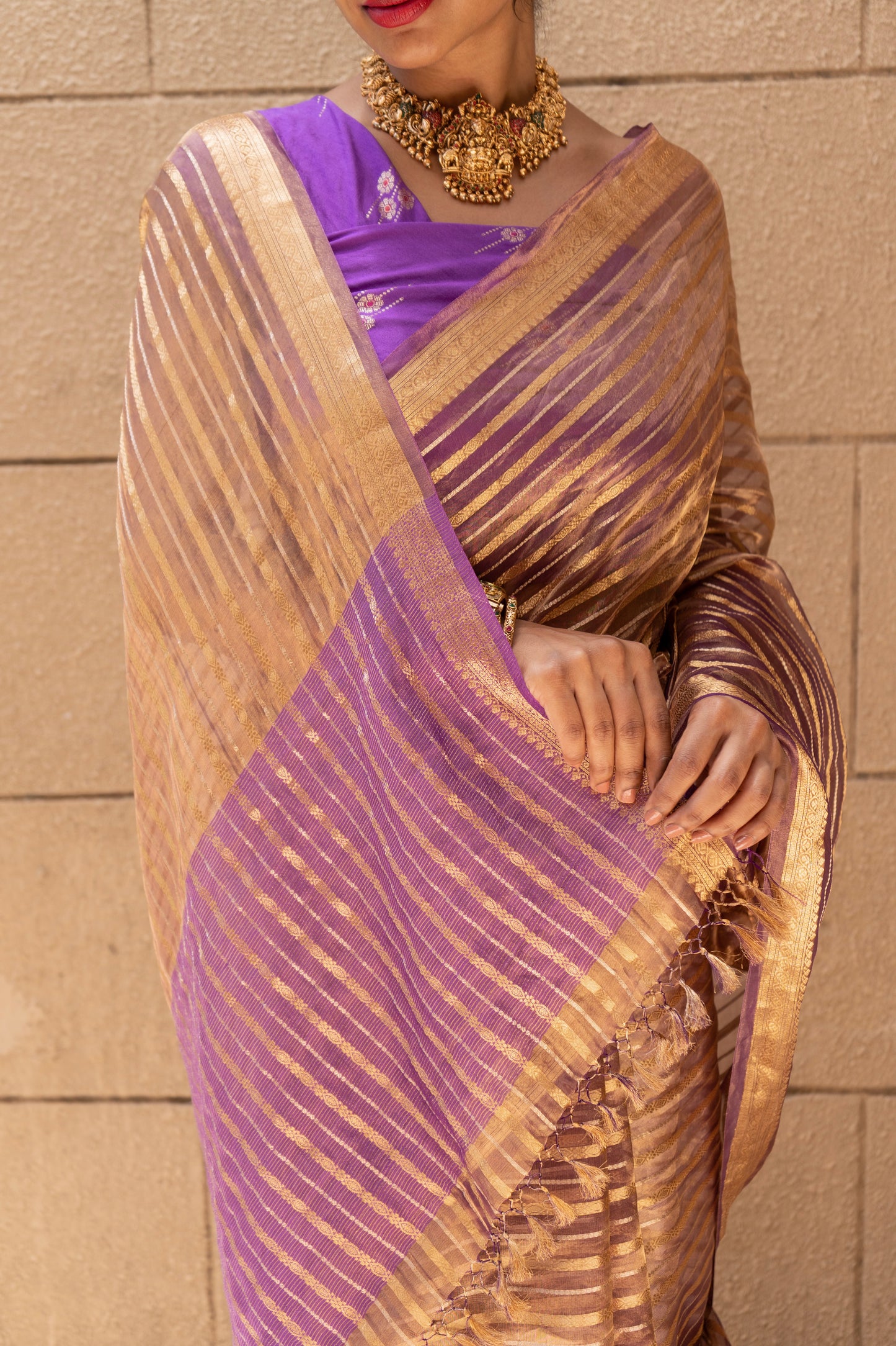 Tissue Stripes Dhoop Chaav Purple Saree