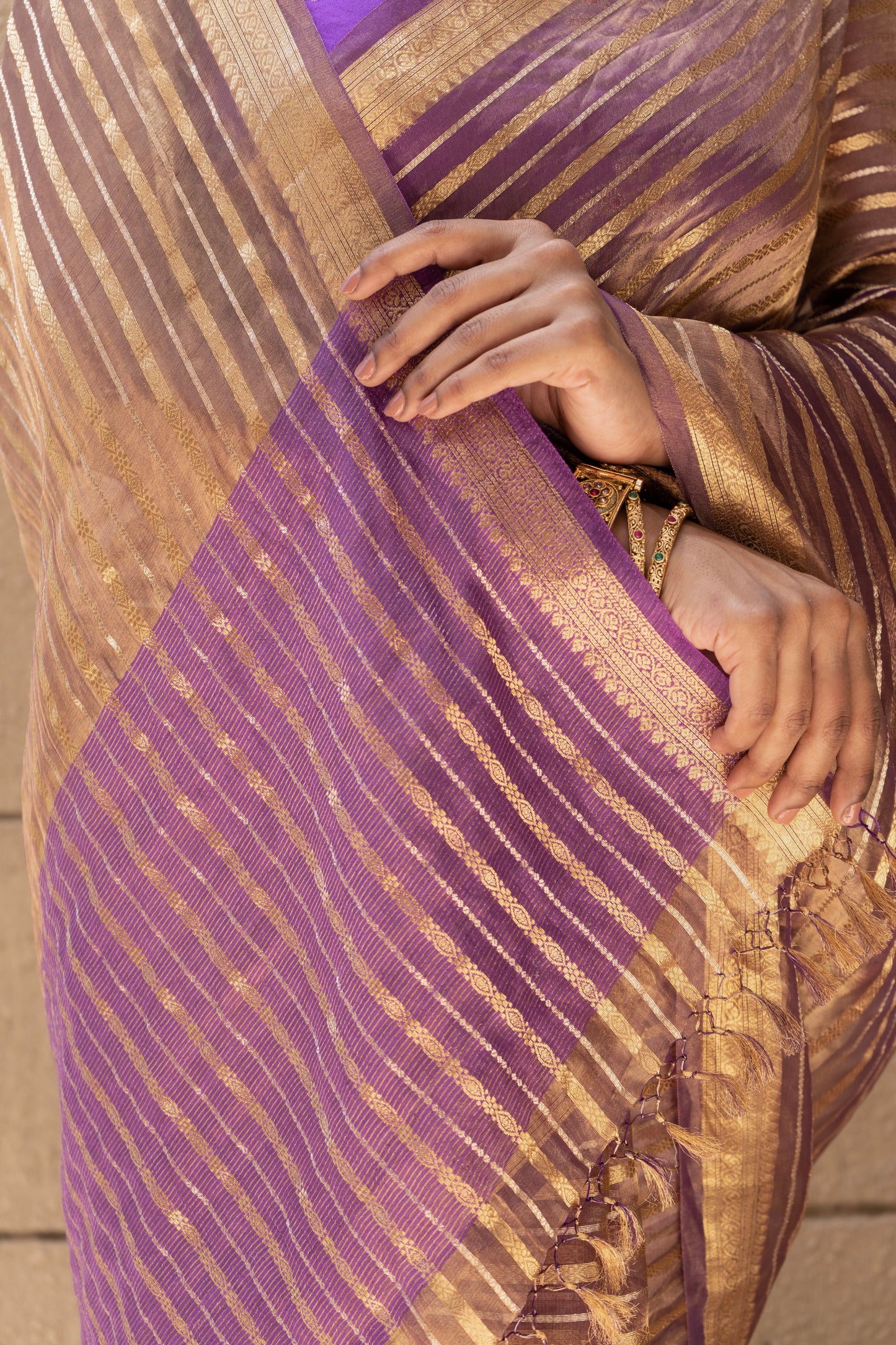 Tissue Stripes Dhoop Chaav Purple Saree