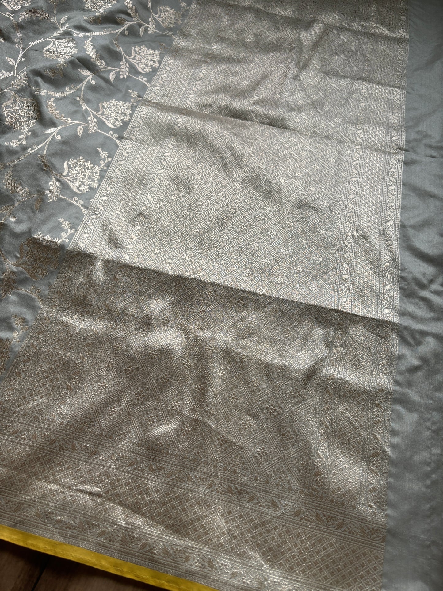 Light Grey Jaal Katan Saree