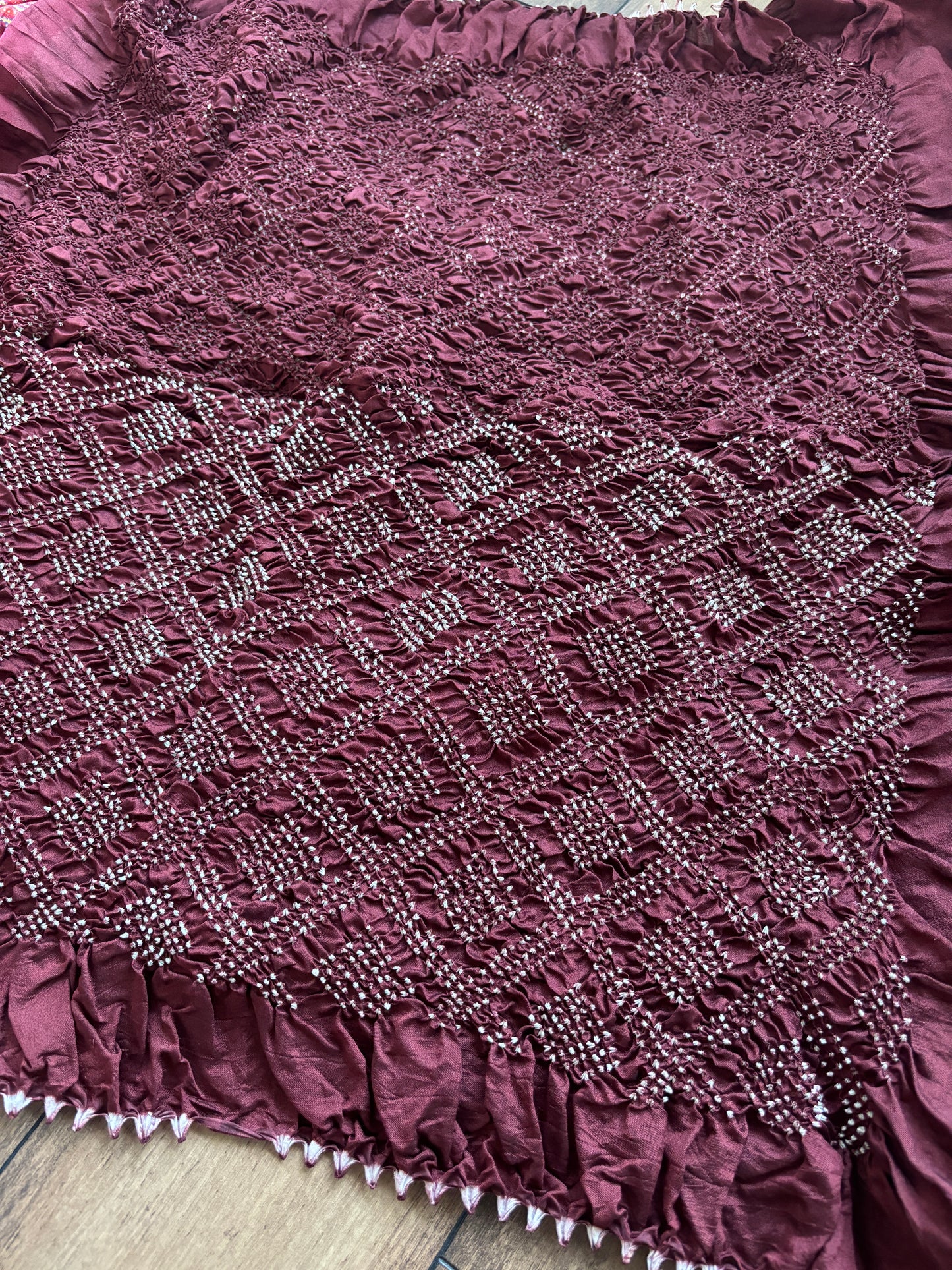 Chiniya Zig-Zag Rani-Magenta Bandhej Saree