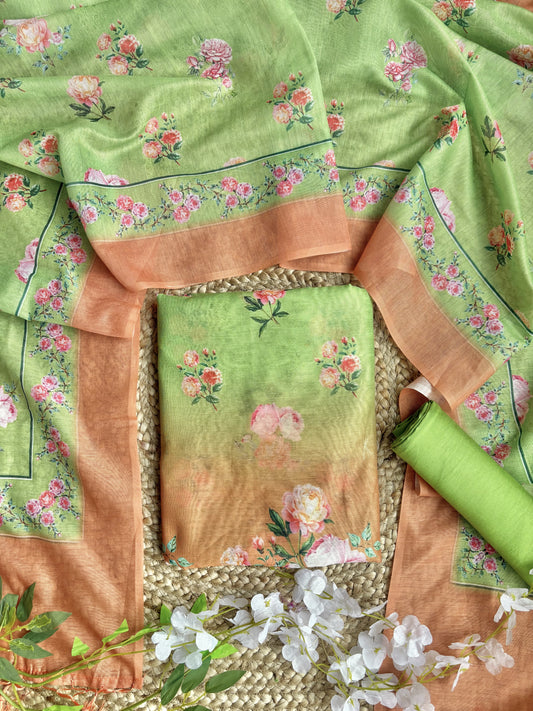 Floral Shaded Green-Orange Suit Set