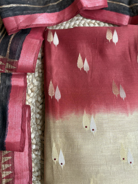 Shaded Maroon Printed Woven Suit Set