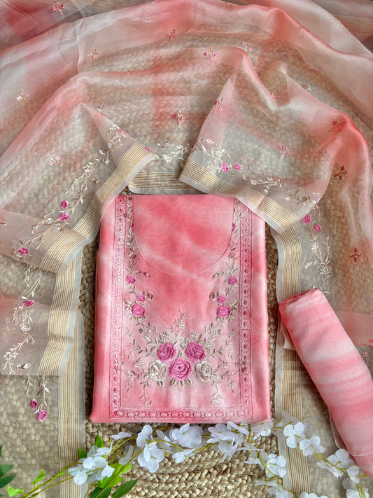 Shibori Baby Pink Organza Suit Set