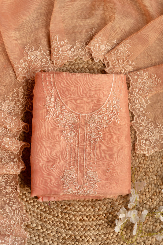 Crushed Tissue Embroidered-Baby Pink Set