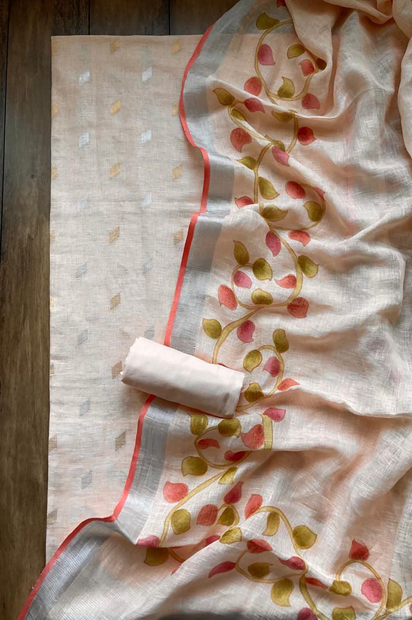 Linen Handprinted Peach Set