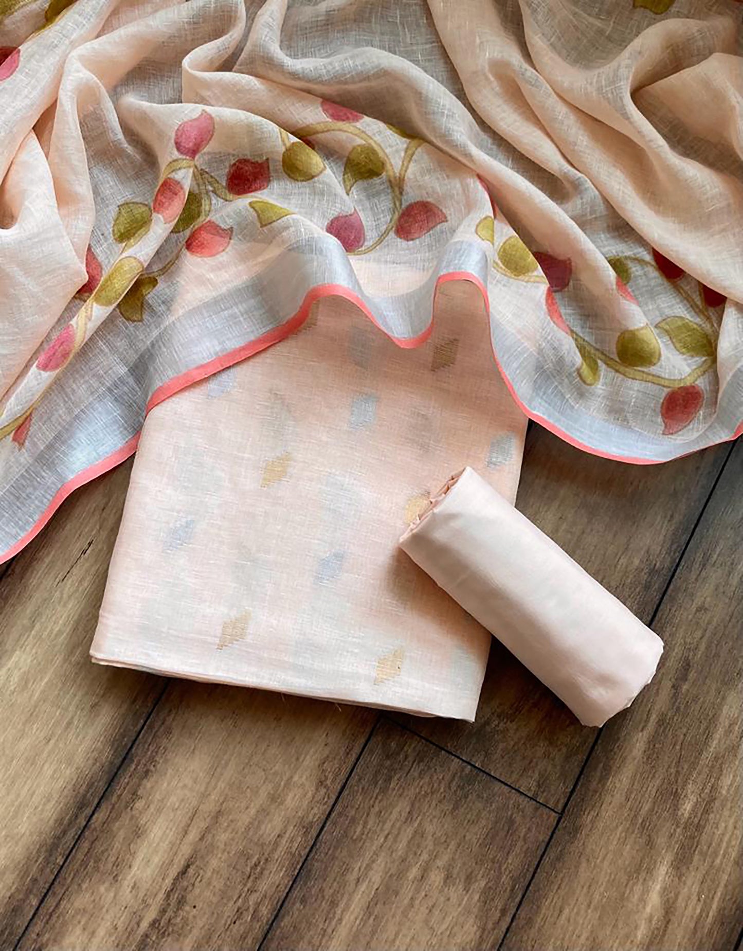 Linen Handprinted Peach Set