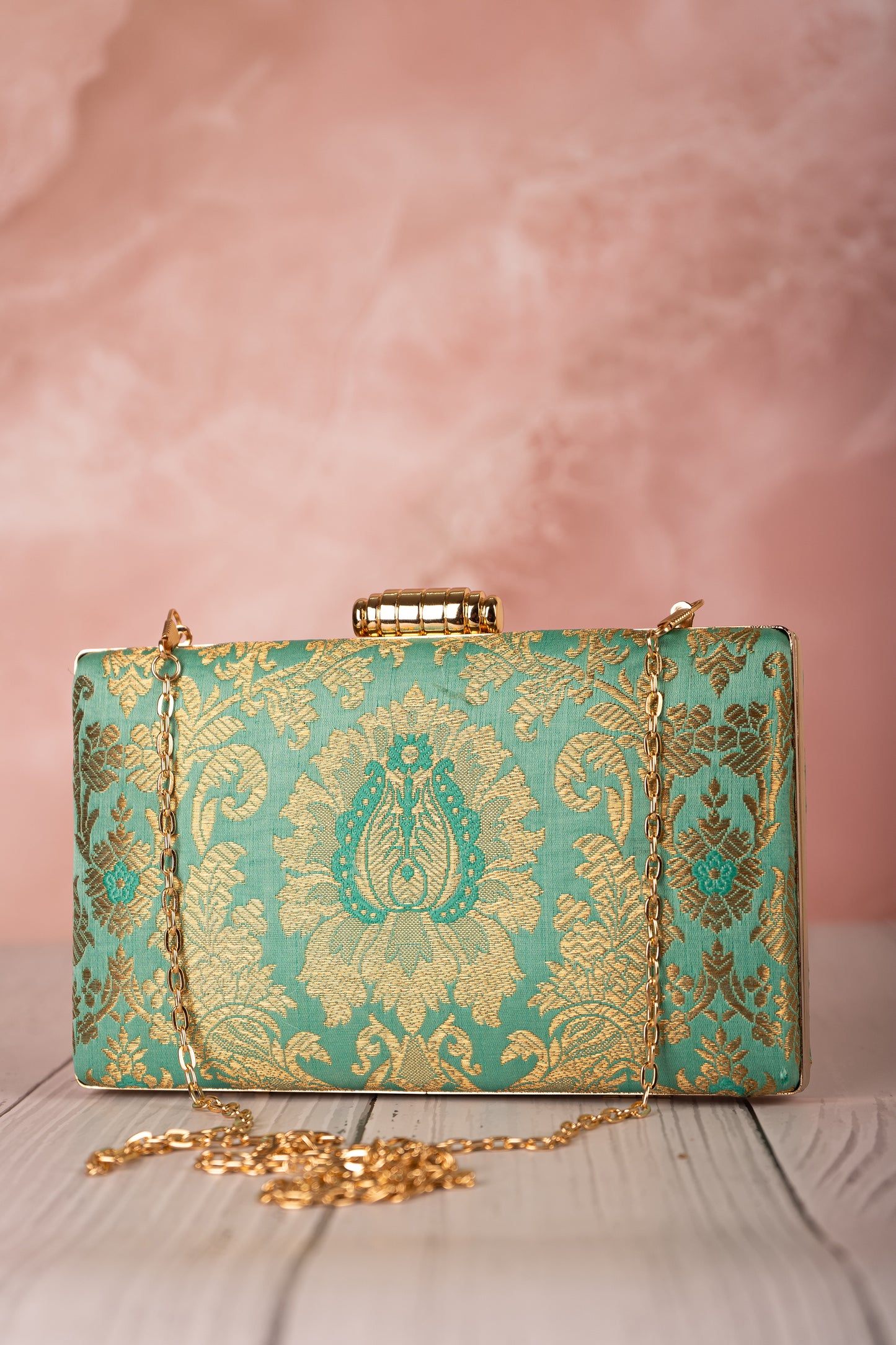 Sea Green Jamawar Clutch