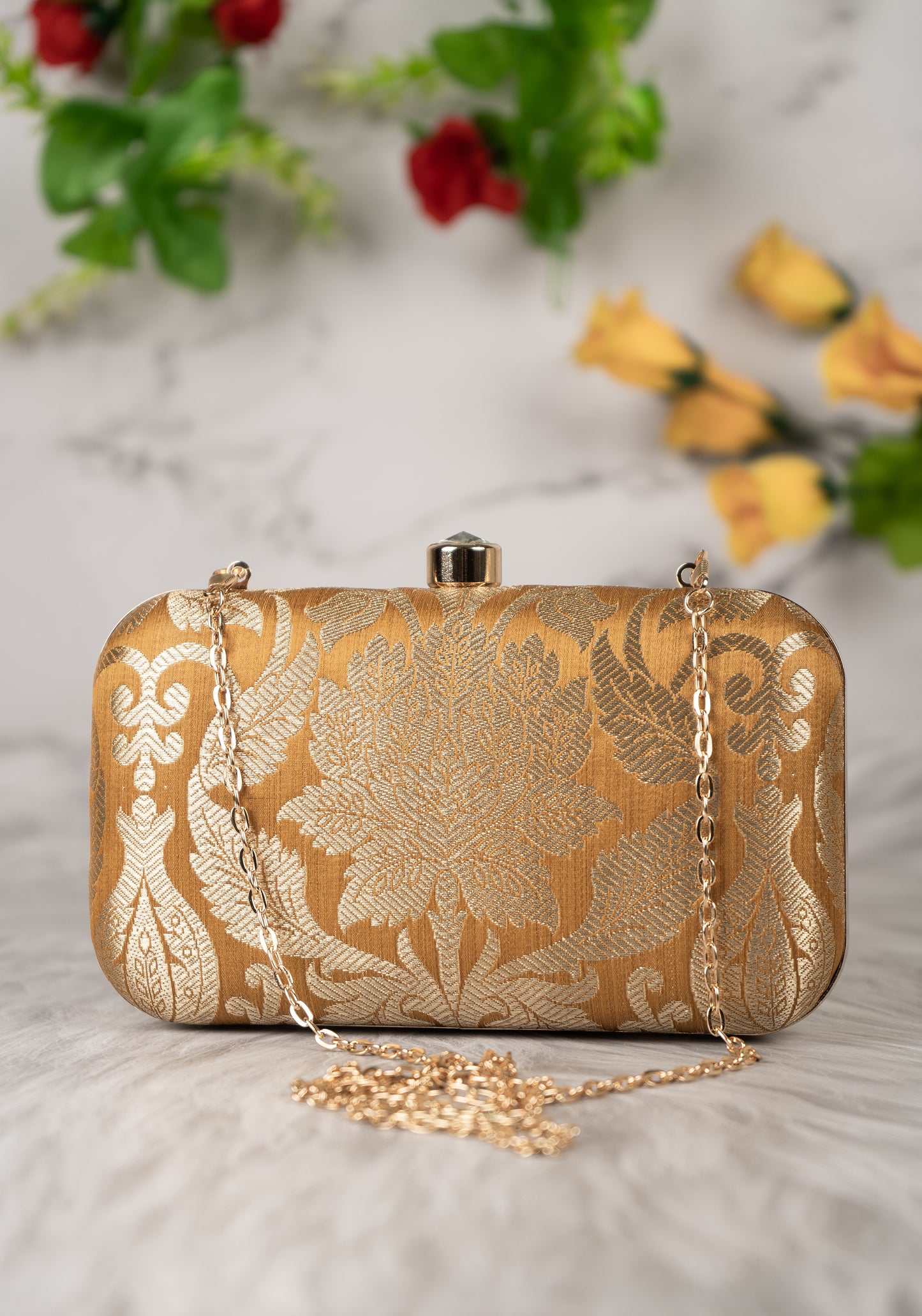 Mustard Dual Shade Jamawar Clutch