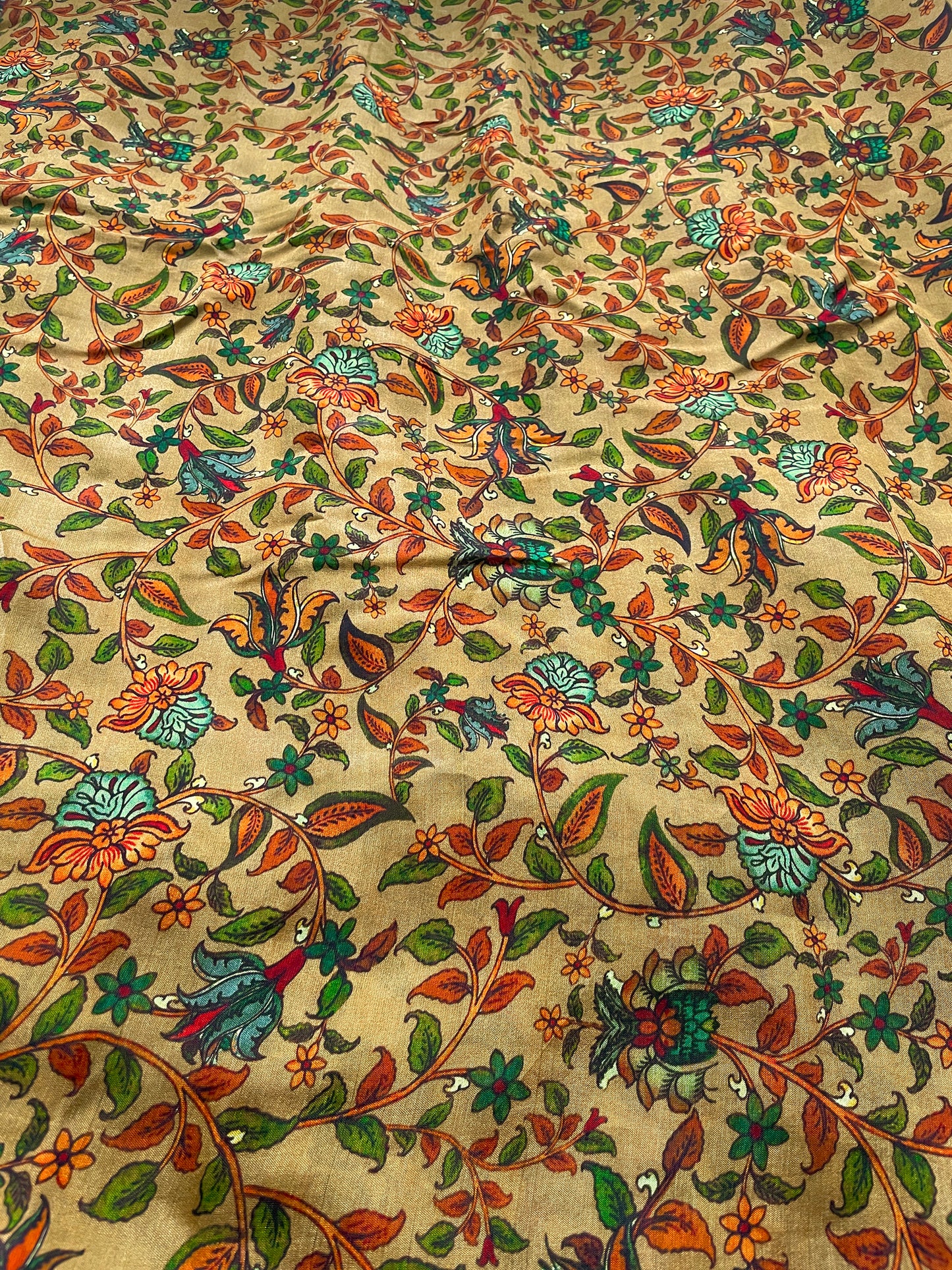 Tussar Moonga Floral Painted Mustard Fabric