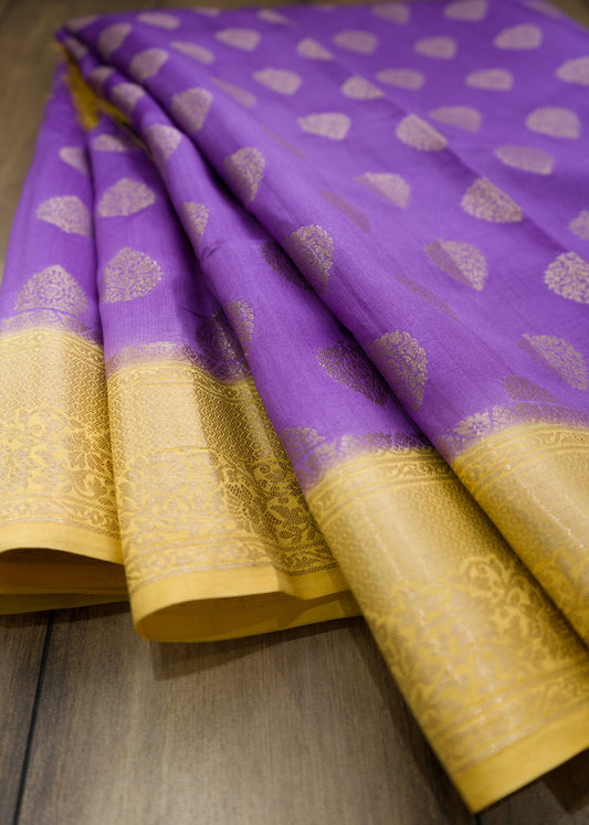 Handloom Chiniya Silk Lavender-Yellow Saree